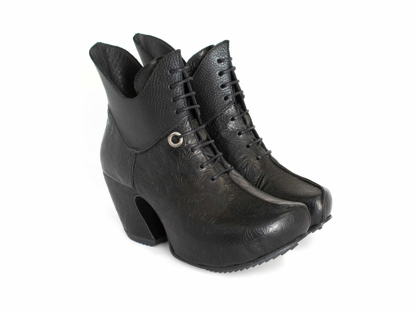Mask Black Emboss Platform Lace-Up Ankle Boots: Quarter view