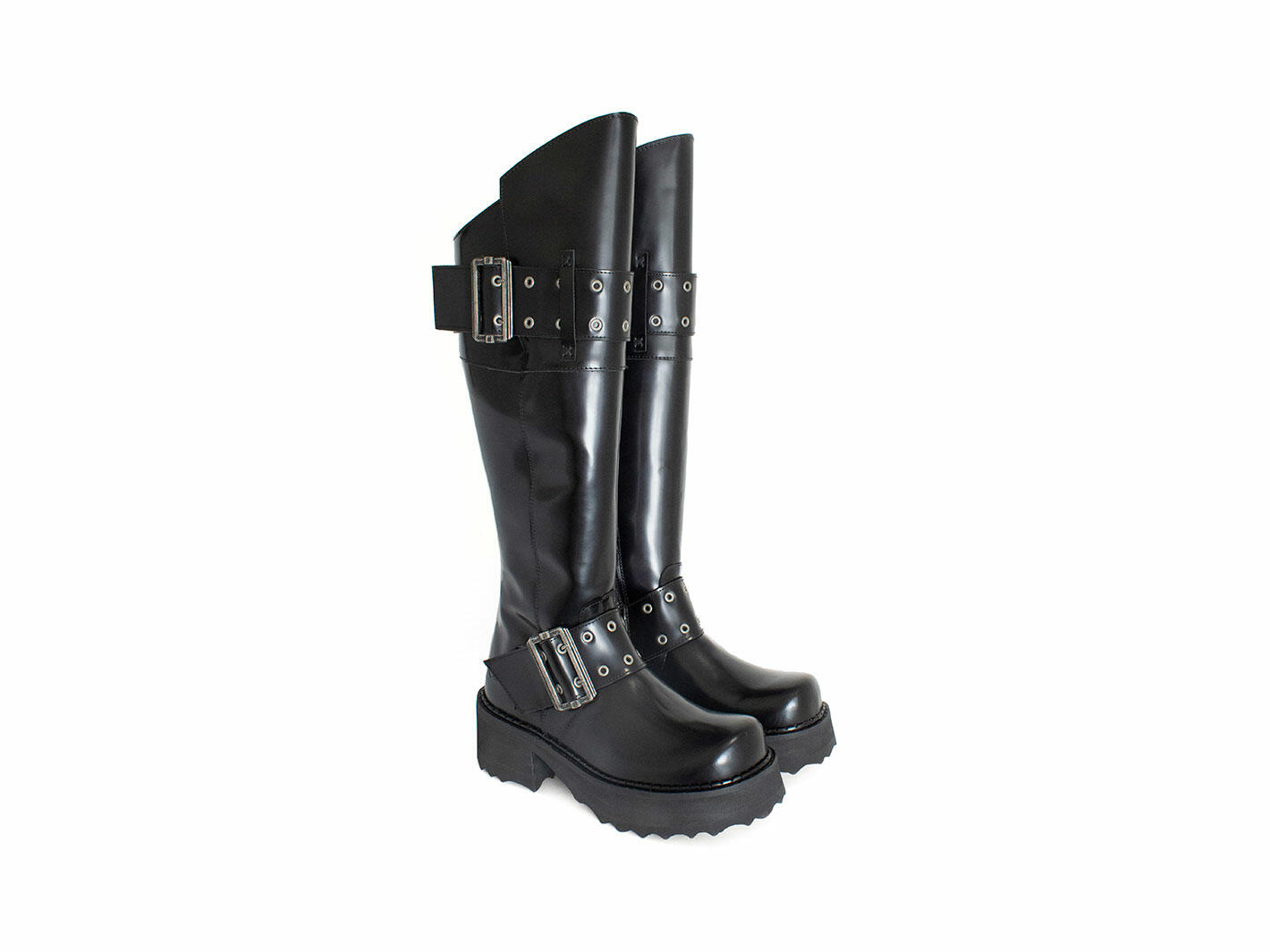 Maxi Black Tall Boots with Straps: Quarter view