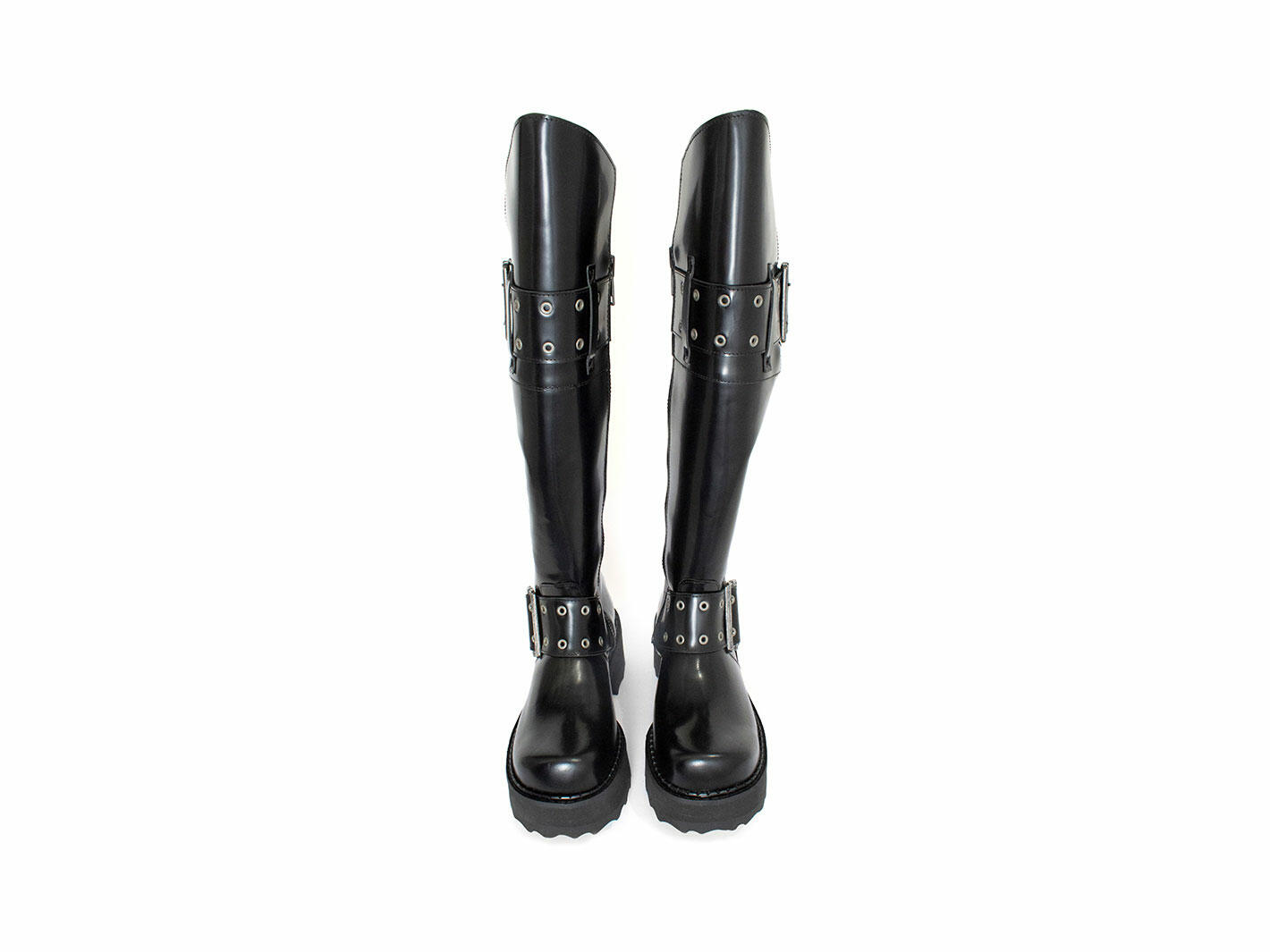 Maxi Noir Botte haute avec sangles: Front