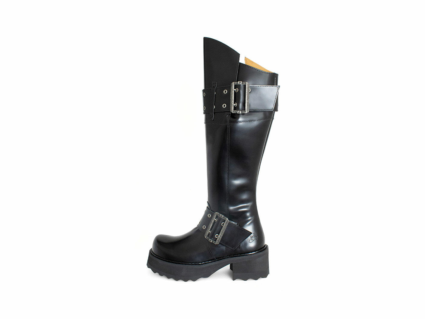 Maxi Noir Botte haute avec sangles: Profile outside