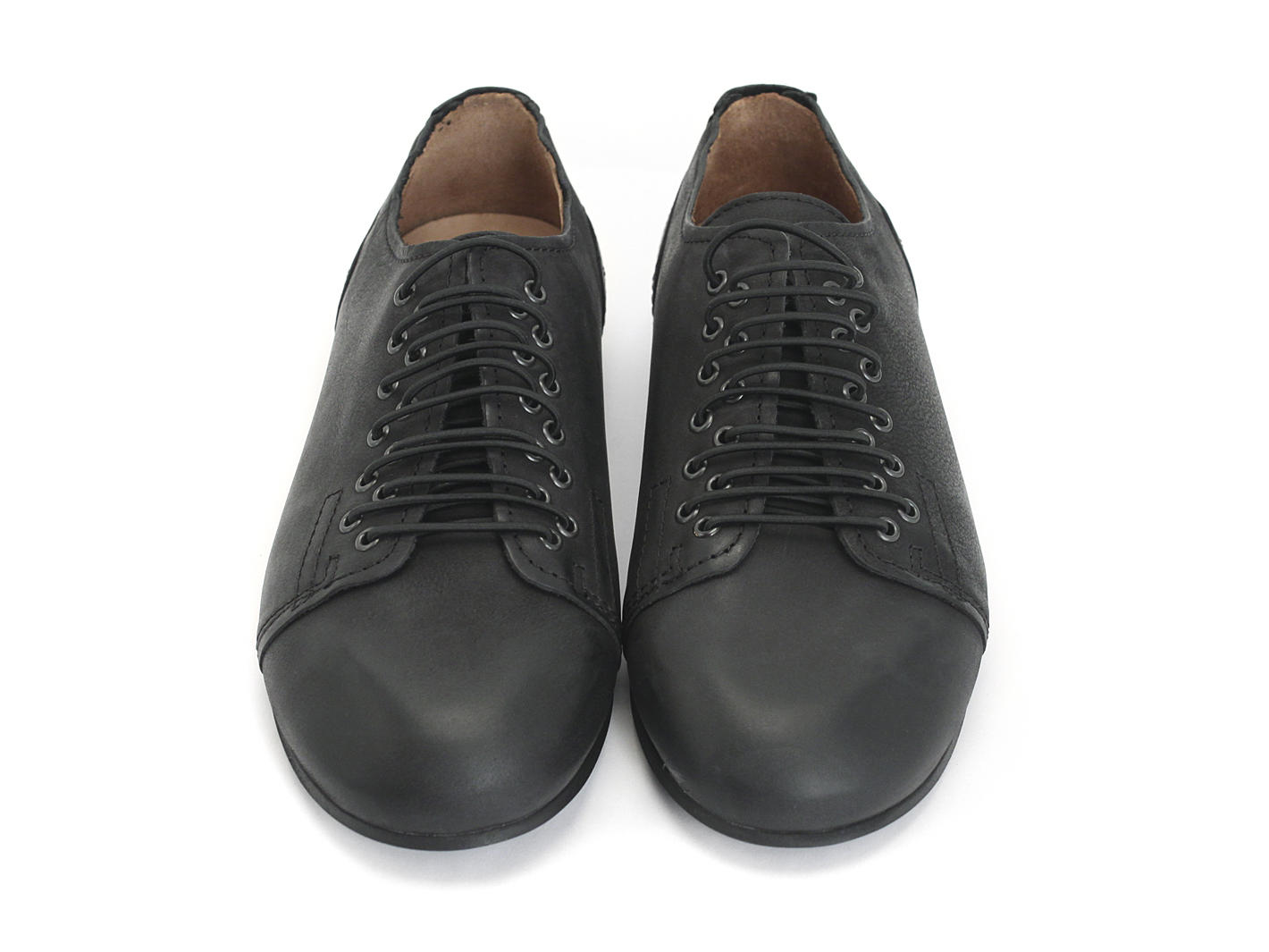 Miguel Noir Chaussure de cuir avec oeillets en zigzag: Front