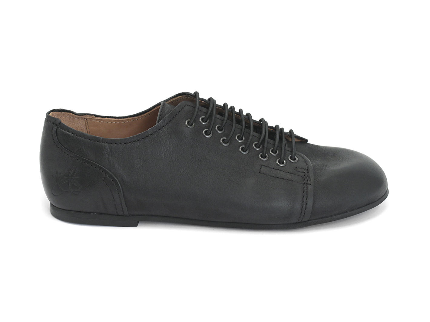 Miguel Noir Chaussure de cuir avec oeillets en zigzag: Profile outside