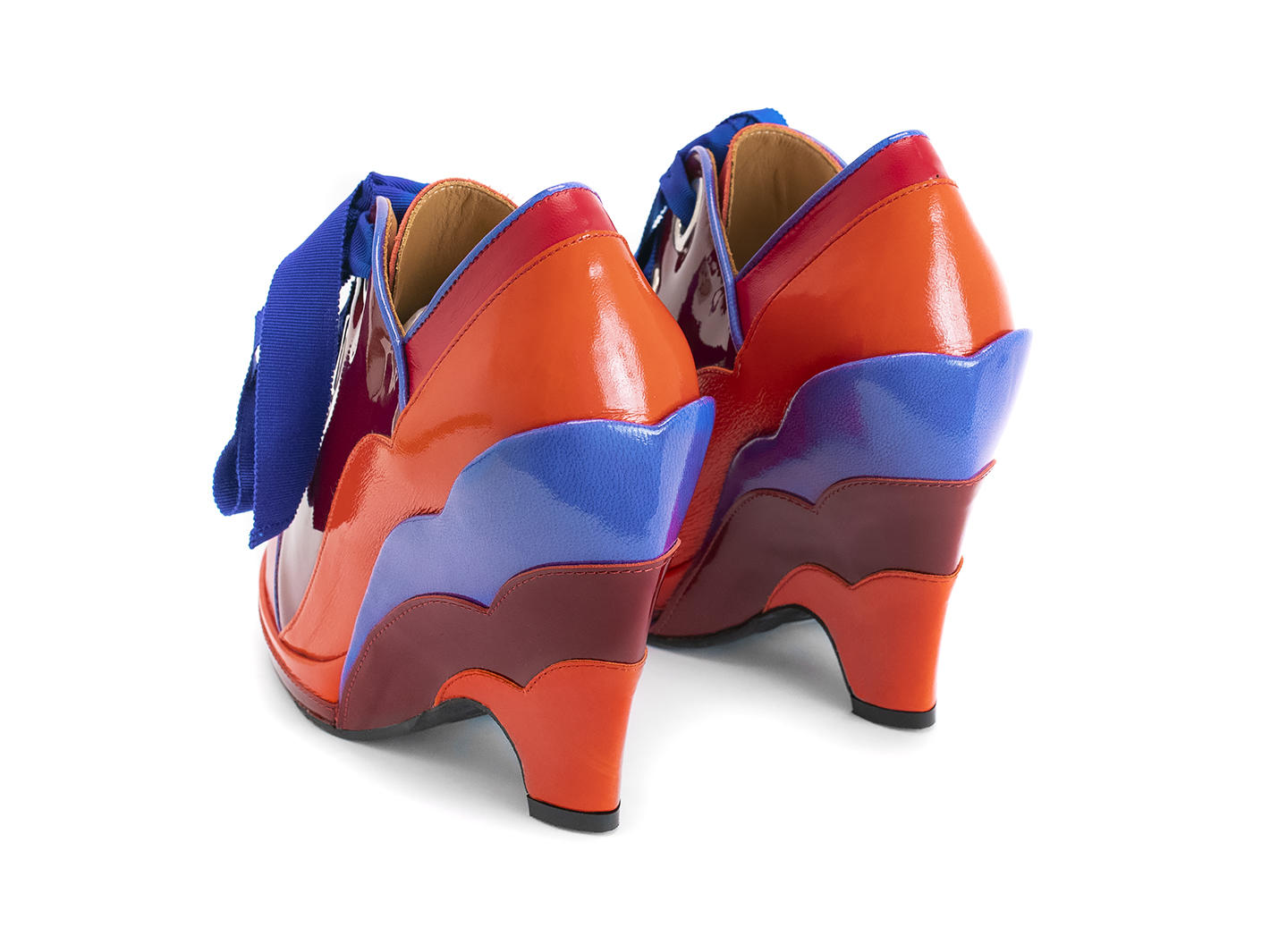 Miss August Orange/Red Lace-up scalloped wedge heel: Back