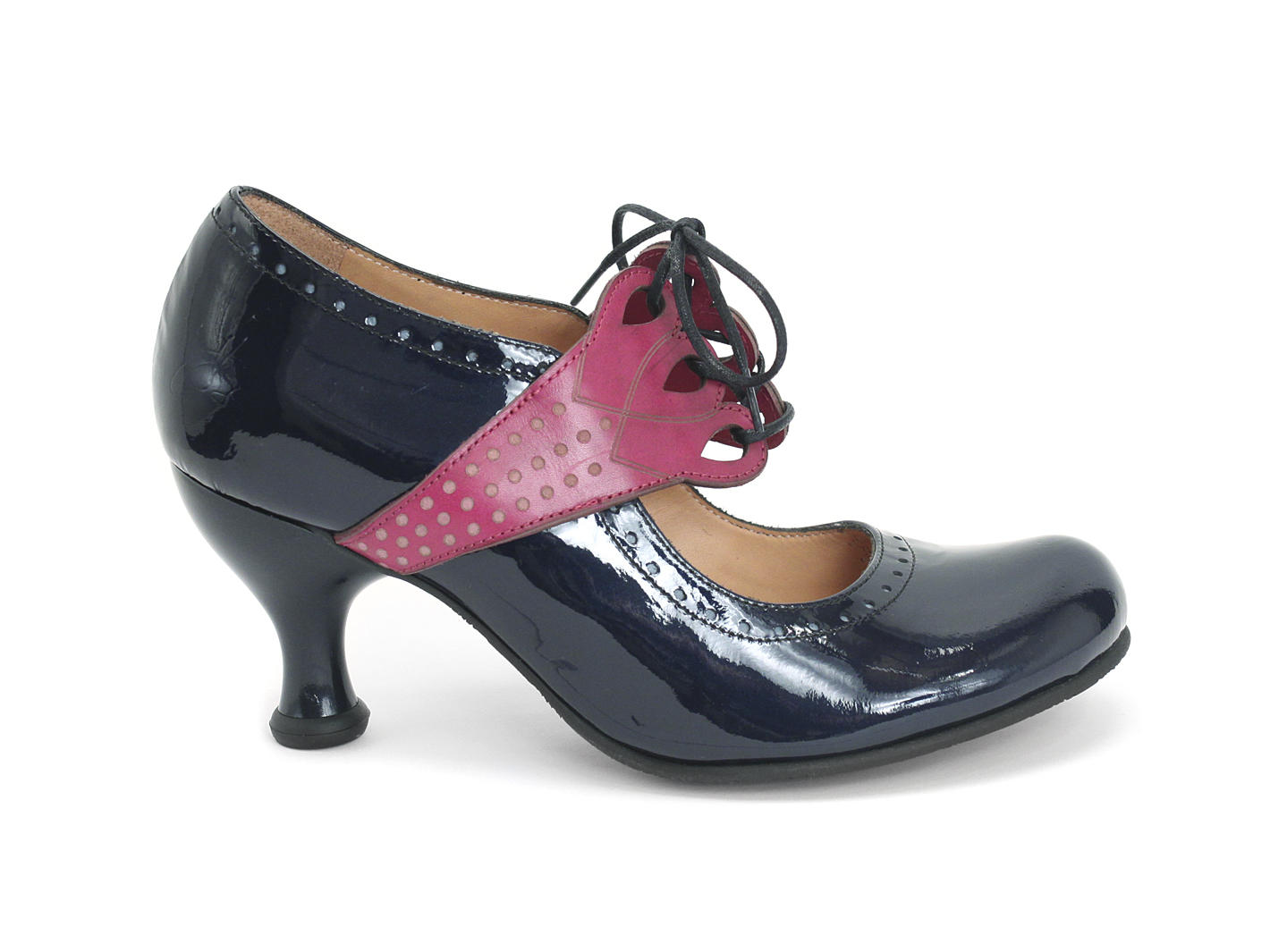 Mollie Johnson Bleu marine & rose Lace-Up Mary Jane Heel: Profile outside