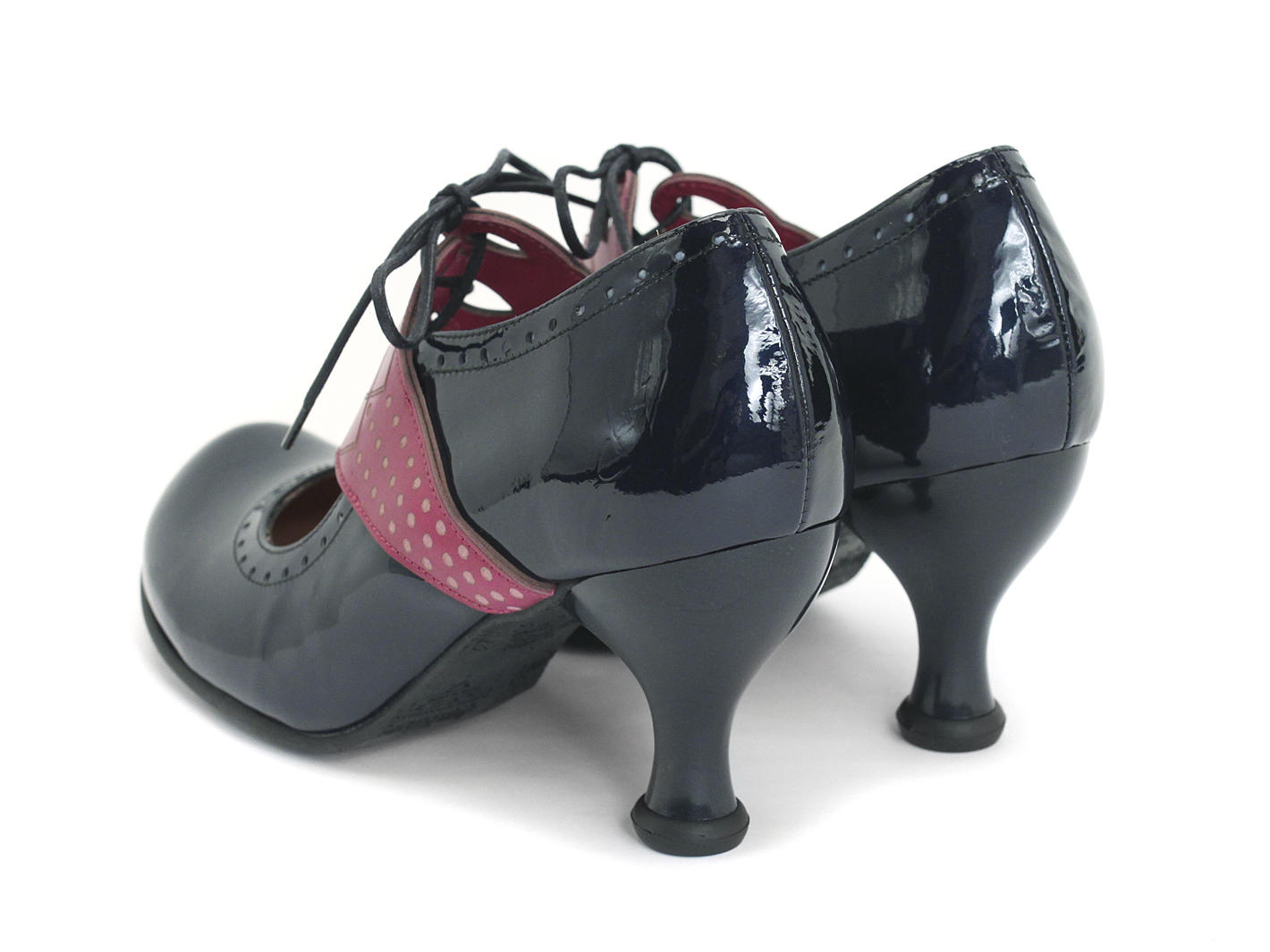 Mollie Johnson Navy & Pink Lace-Up Mary Jane Heel: Back