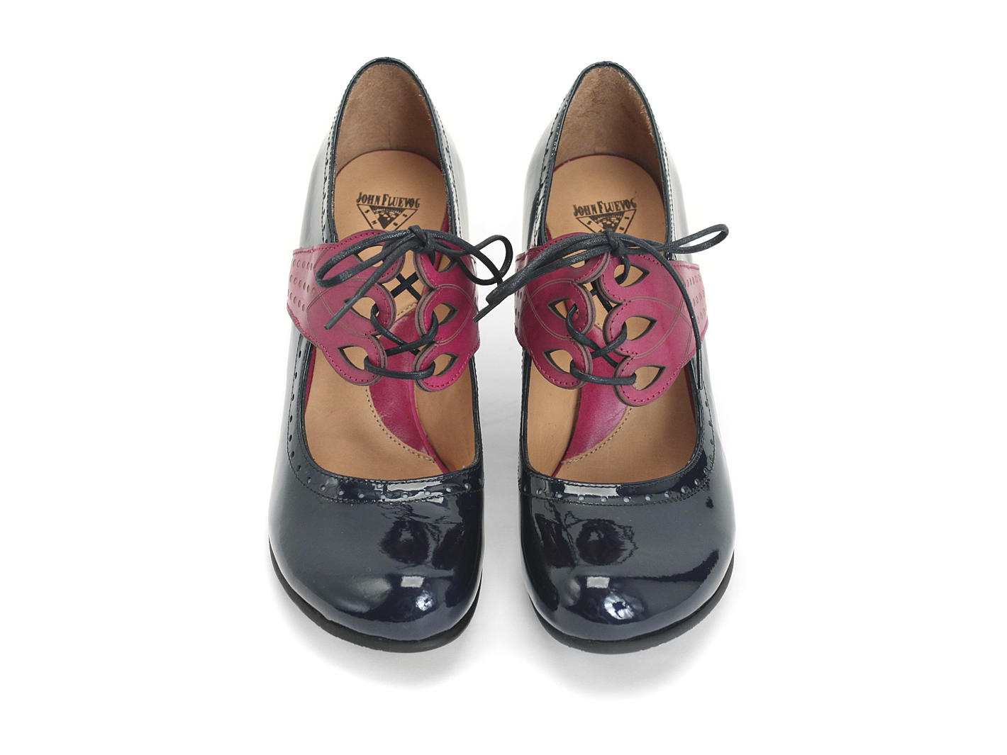 Mollie Johnson Navy & Pink Lace-Up Mary Jane Heel: Front