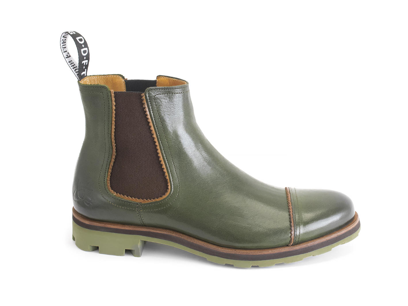 Nathan Green Leather Chelsea Boots: Profile outside