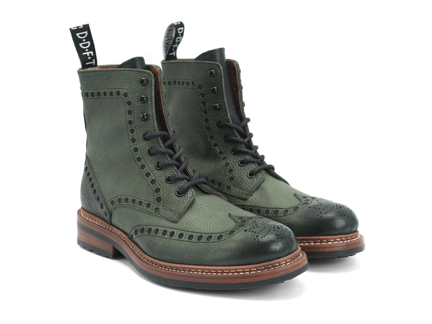 Newell (Lined) green Brogued Lace-Up Boot