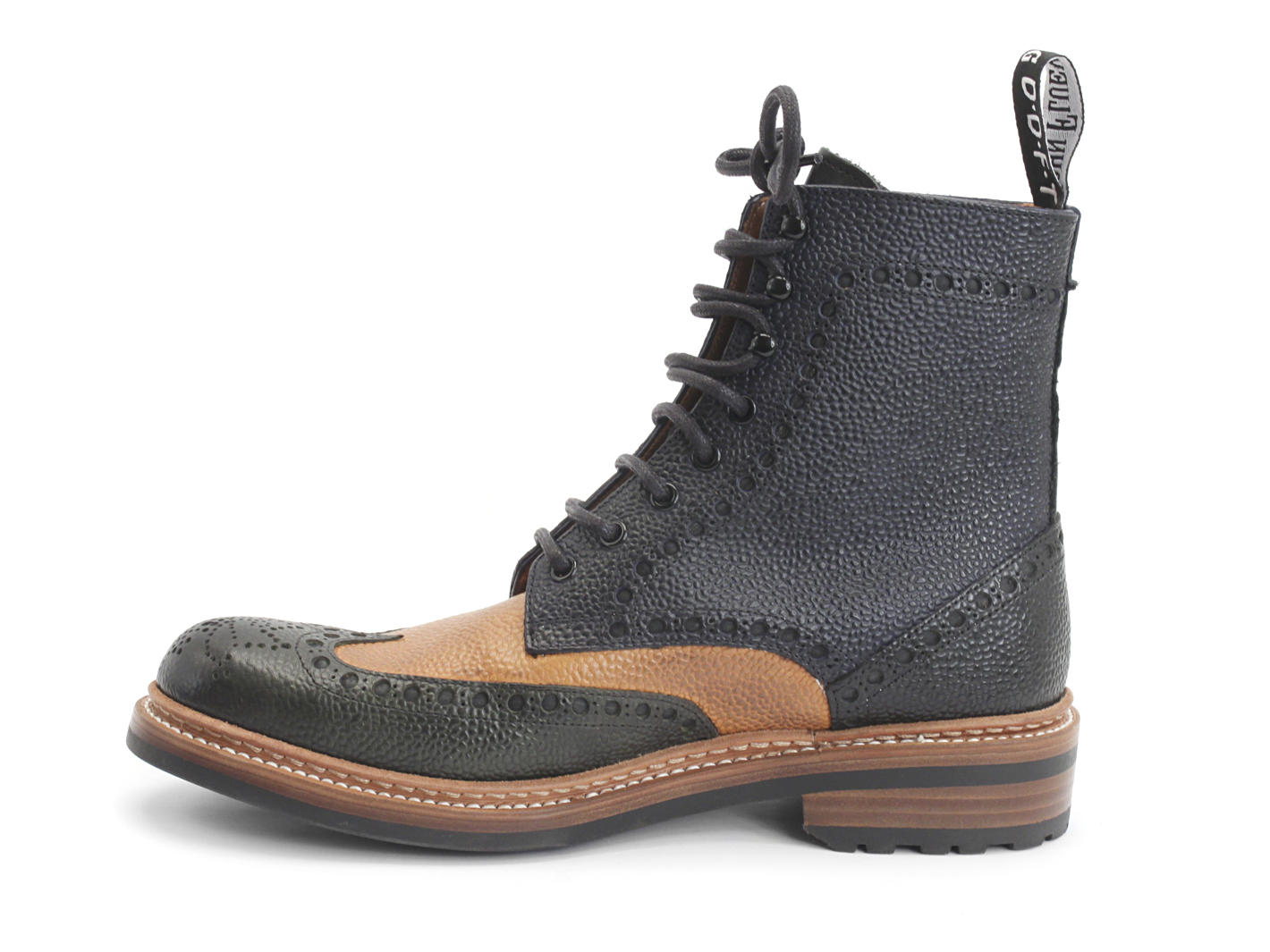 Newell (Unlined) Blue & Green & Orange Brogued Lace-Up Boot: Profile inside