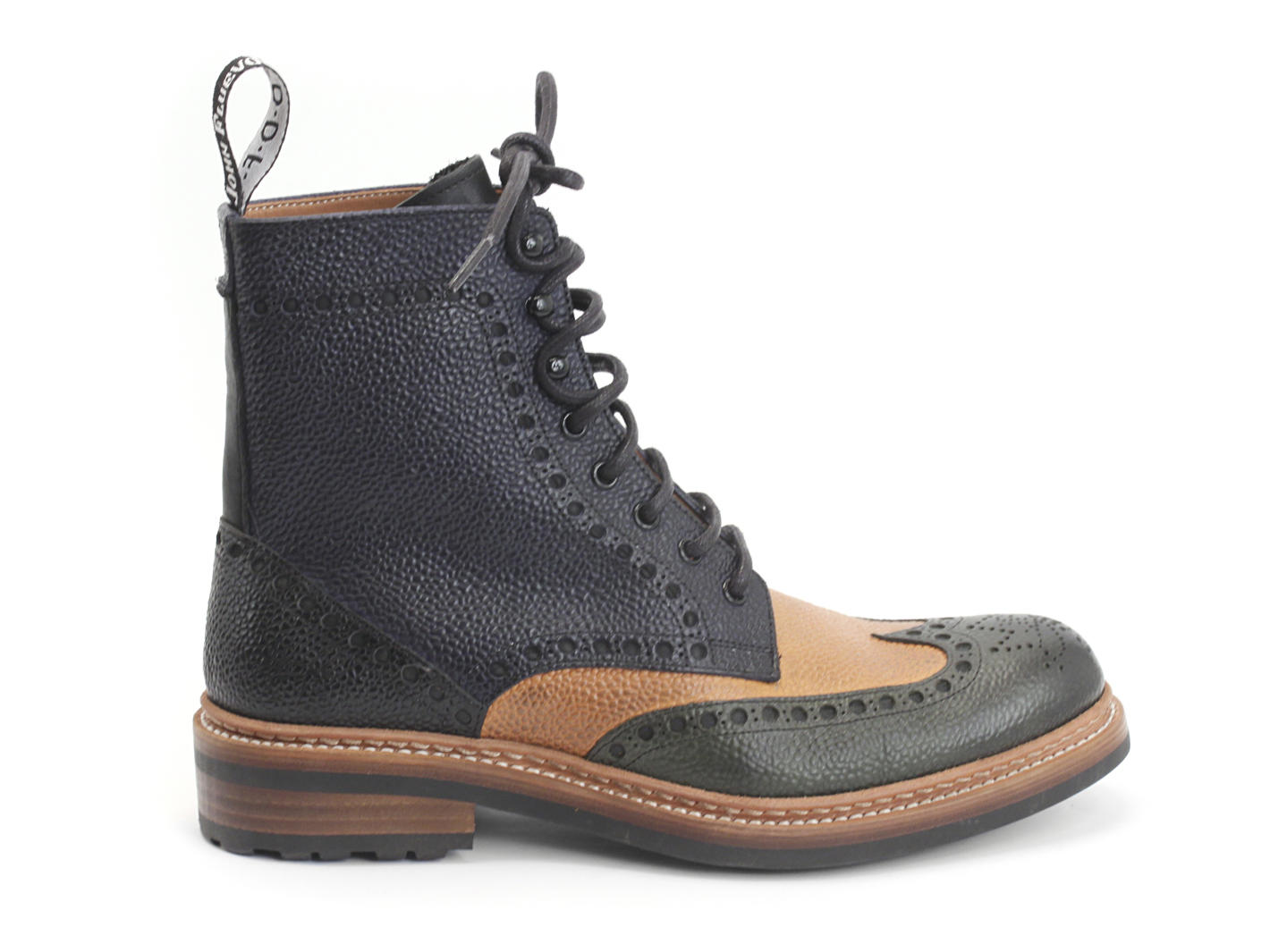 Newell (Unlined) Blue & Green & Orange Brogued Lace-Up Boot: Profile outside