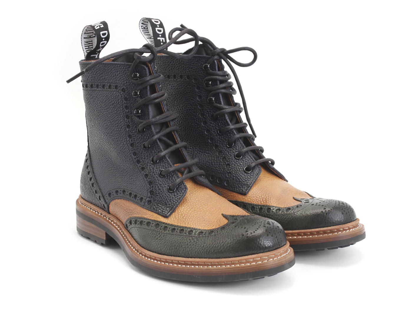 Newell (Unlined) Blue & Green & Orange Brogued Lace-Up Boot: Quarter view