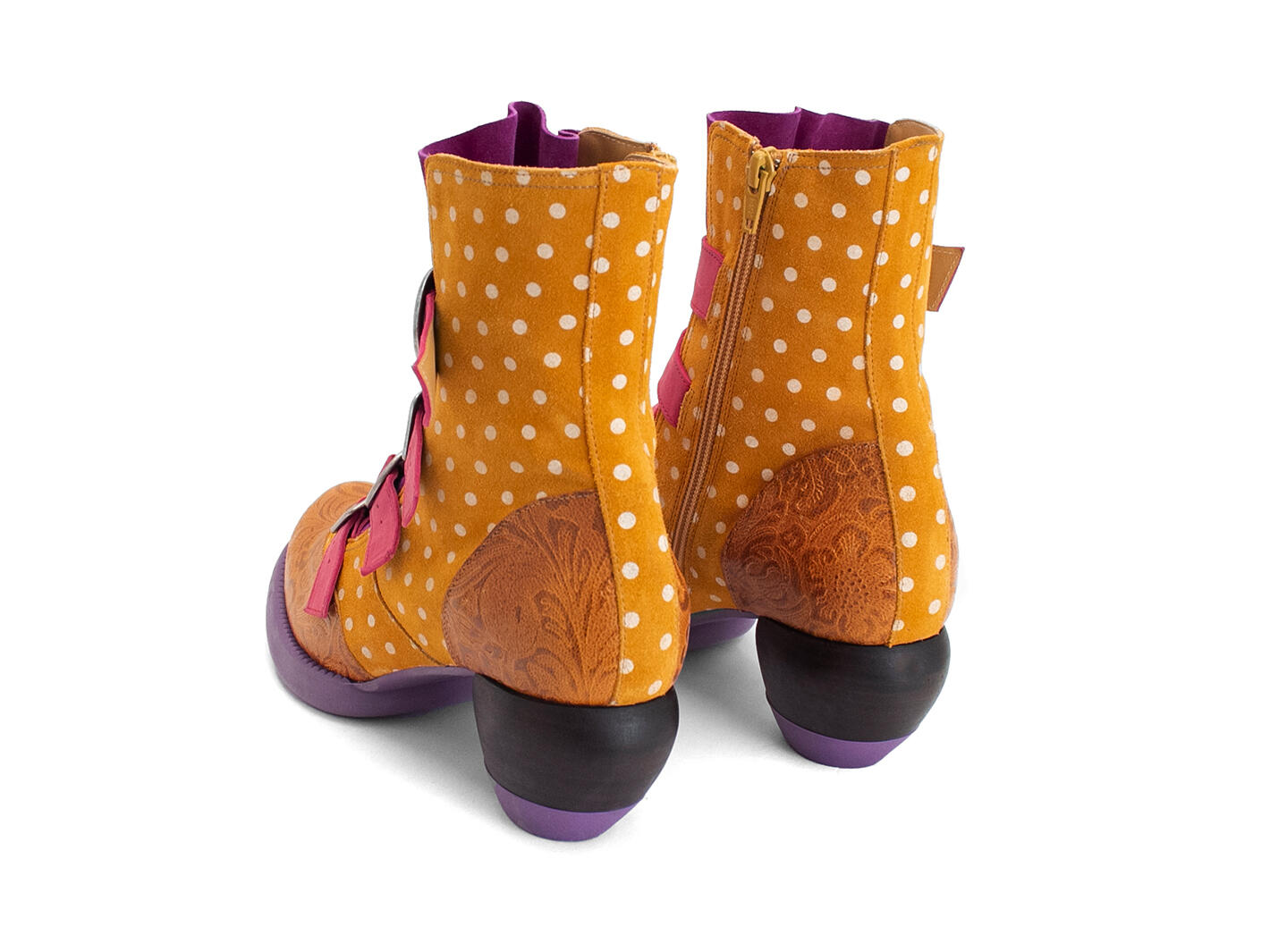 Nigel Gold/Purple Ankle Boots with Buckles: Back