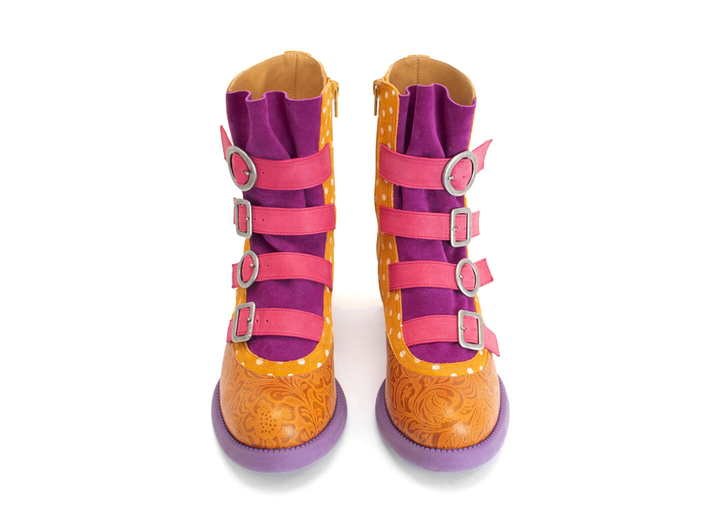Nigel Gold/Purple Ankle Boots with Buckles: Front