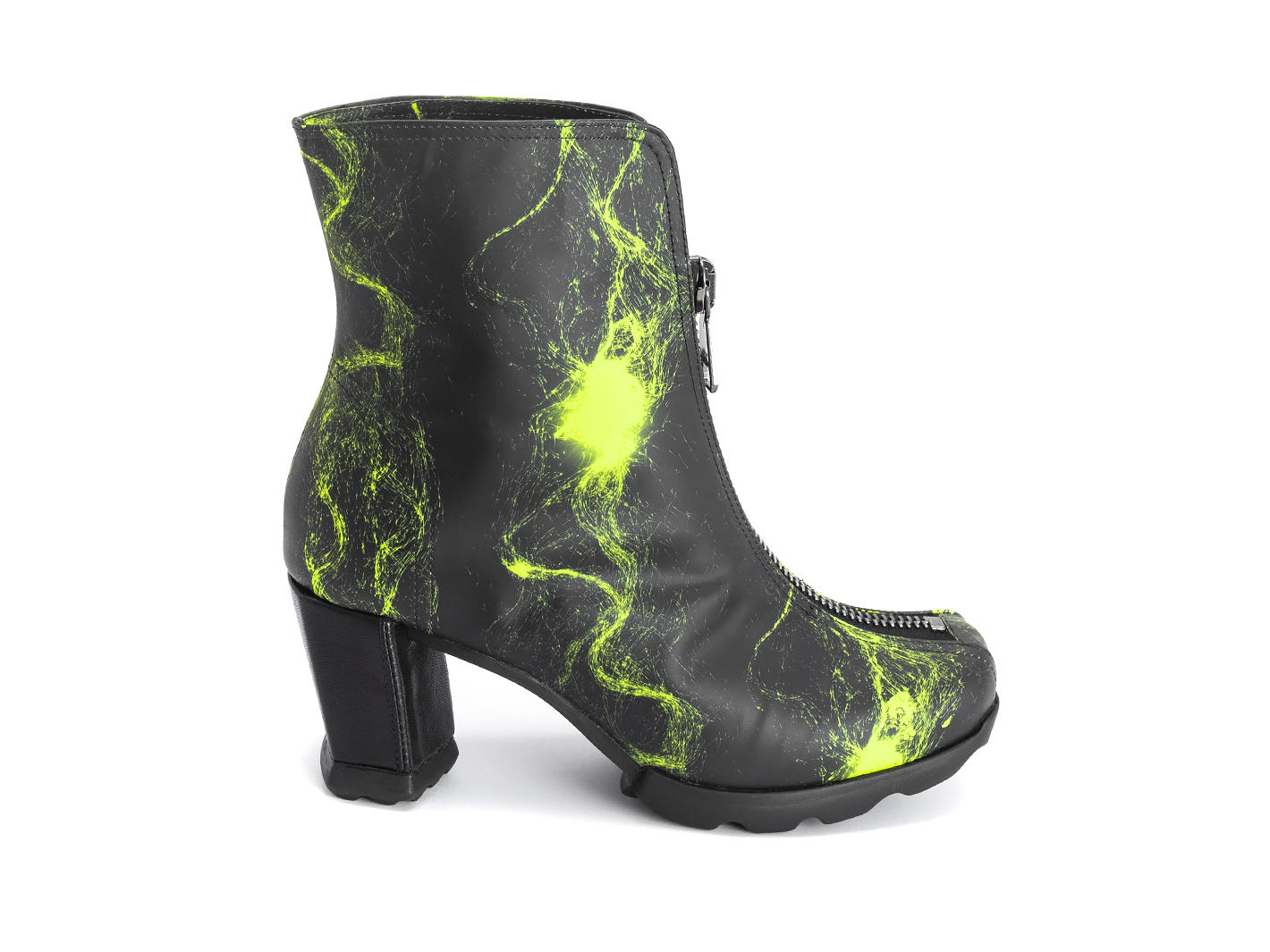 Niki Neon Yellow Ankle boot with front zip: Profile outside