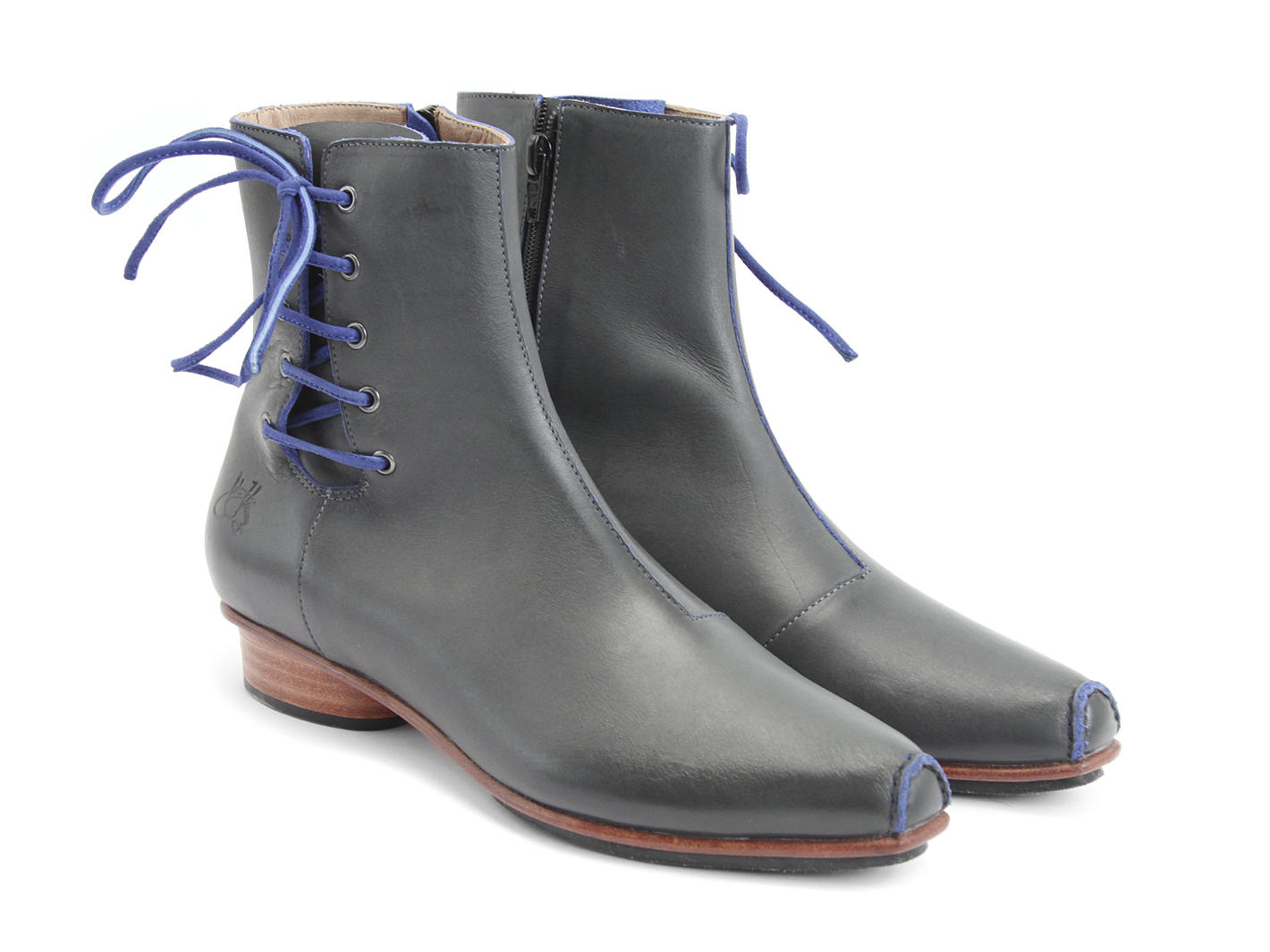 Northwood Grey & Blue Leather Boot with Side-Lace: Quarter view