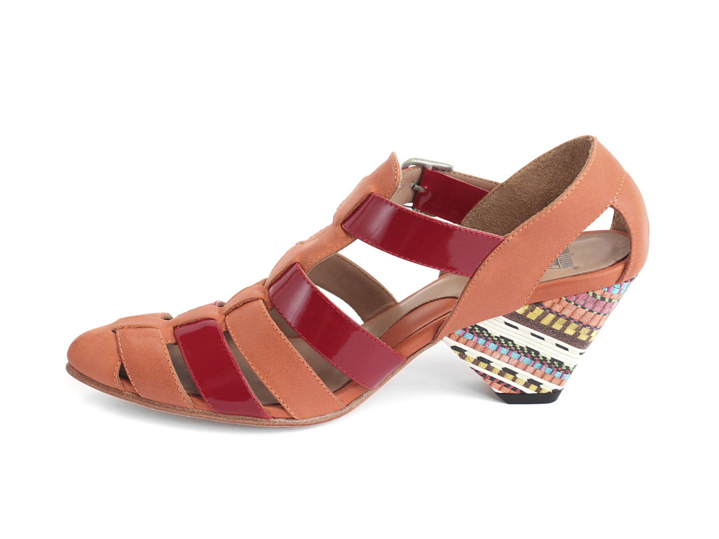 Objective Orange & rouge Low-heeled fisherman sandal: Profile inside