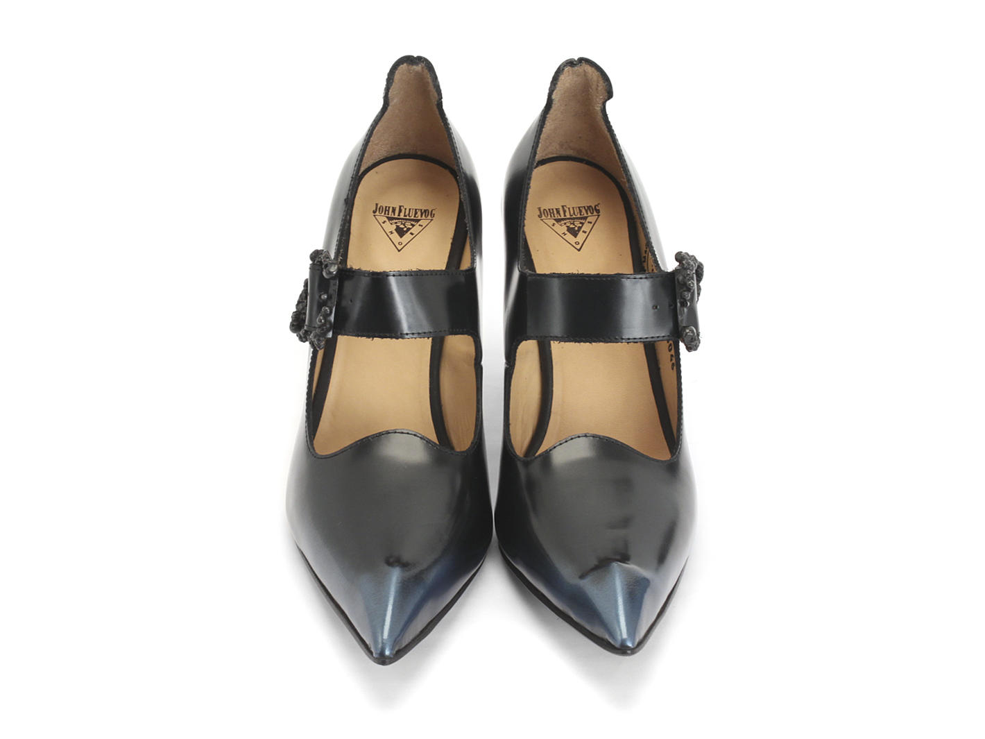 Odette Bleu et Noir Escarpin avec courroie et bout pointu: Front
