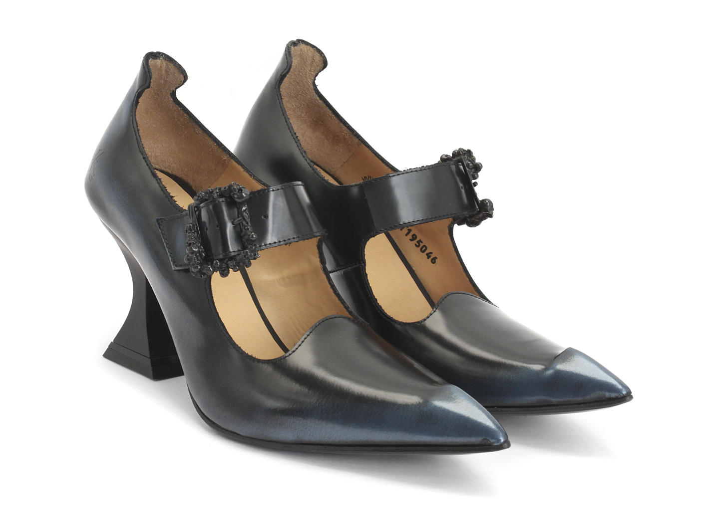 Odette Blue & Black Pointed Toe Mary Jane Heel: Quarter view