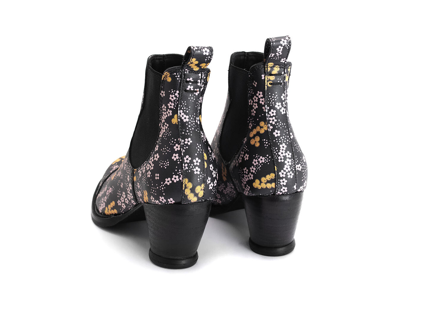 Odlum Black Floral Bottine cambrée à bout fleuri: Back