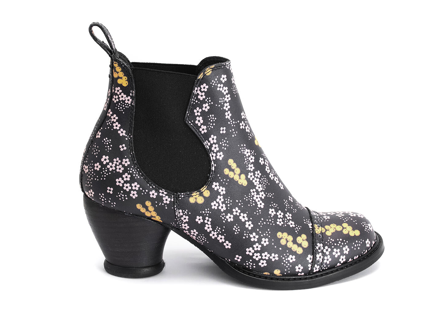 Odlum Black Floral Bottine cambrée à bout fleuri: Profile outside