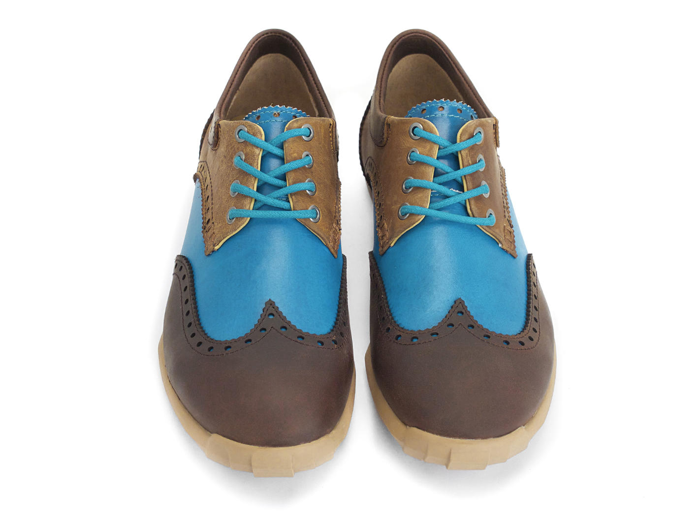 Orbit Blue/Brown Brogue Wingtip Derby Shoes: Front