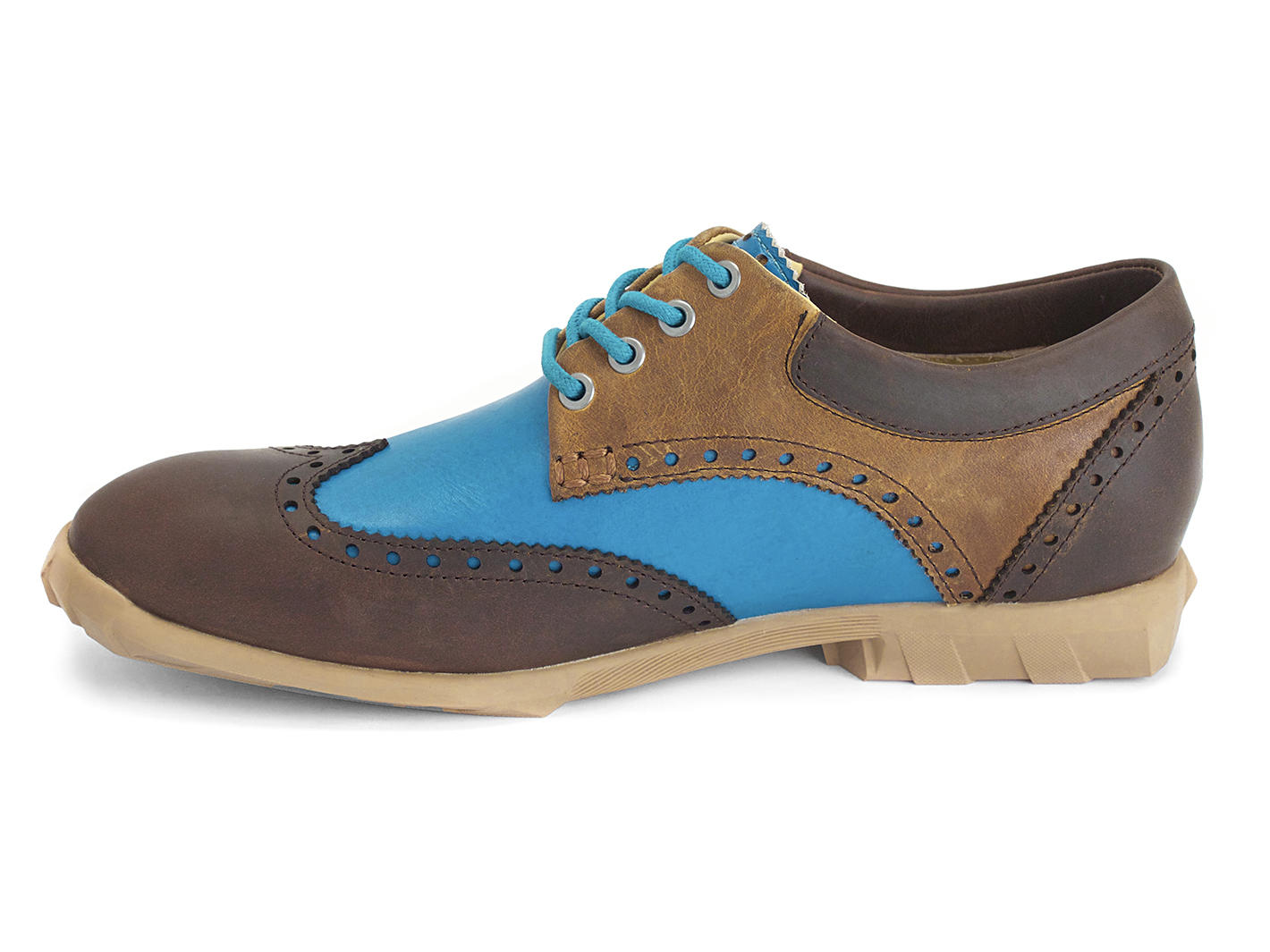 Orbit Blue/Brown Brogue Wingtip Derby Shoes: Profile inside