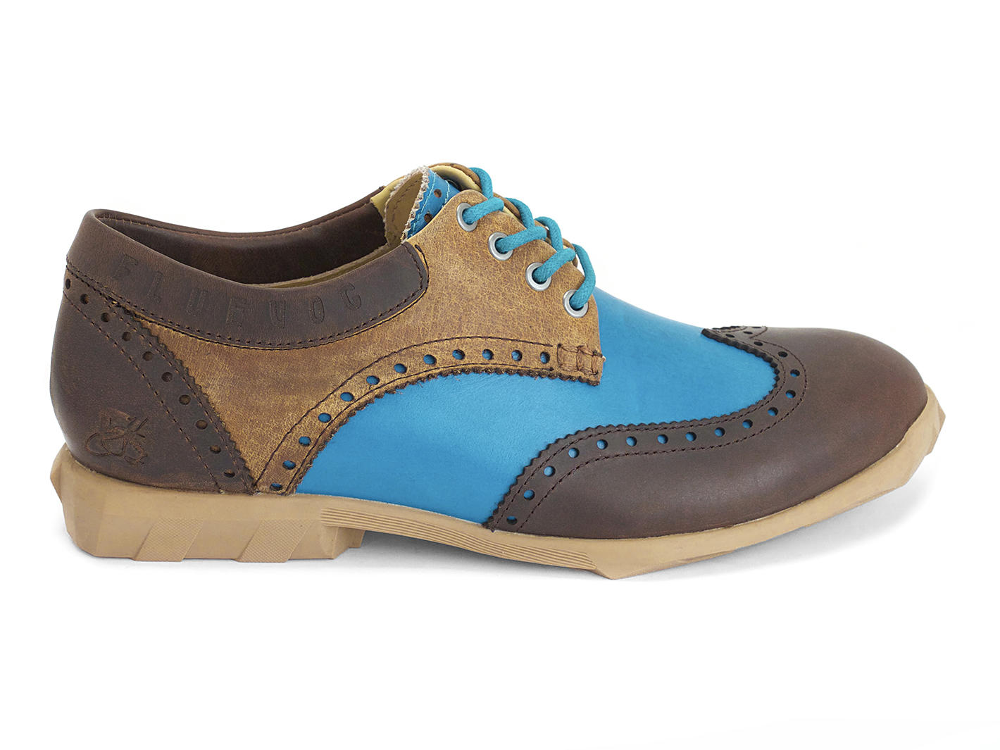 Orbit Blue/Brown Brogue Wingtip Derby Shoes: Profile outside