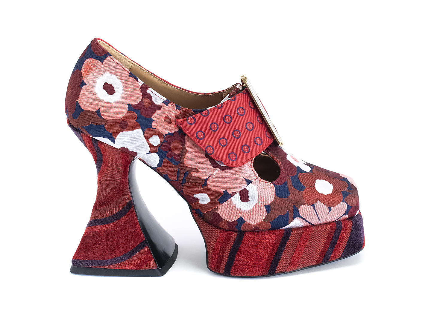 Original Floral rouge/Rayures/Pois Talon plateforme baroque: Profile outside