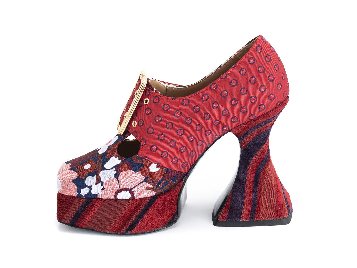 Original Red Floral/Stripes/Dots Baroque Platform Heels: Profile inside