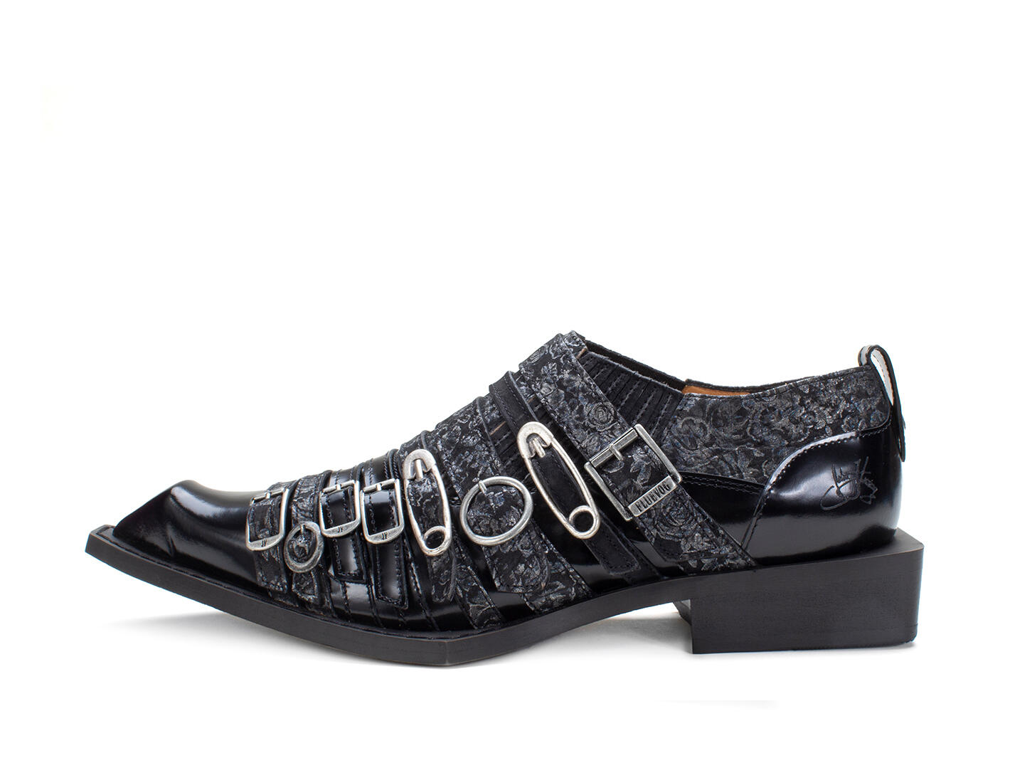 Ozzy Black Slip-On Swordfish Buckle Shoes: Profile outside