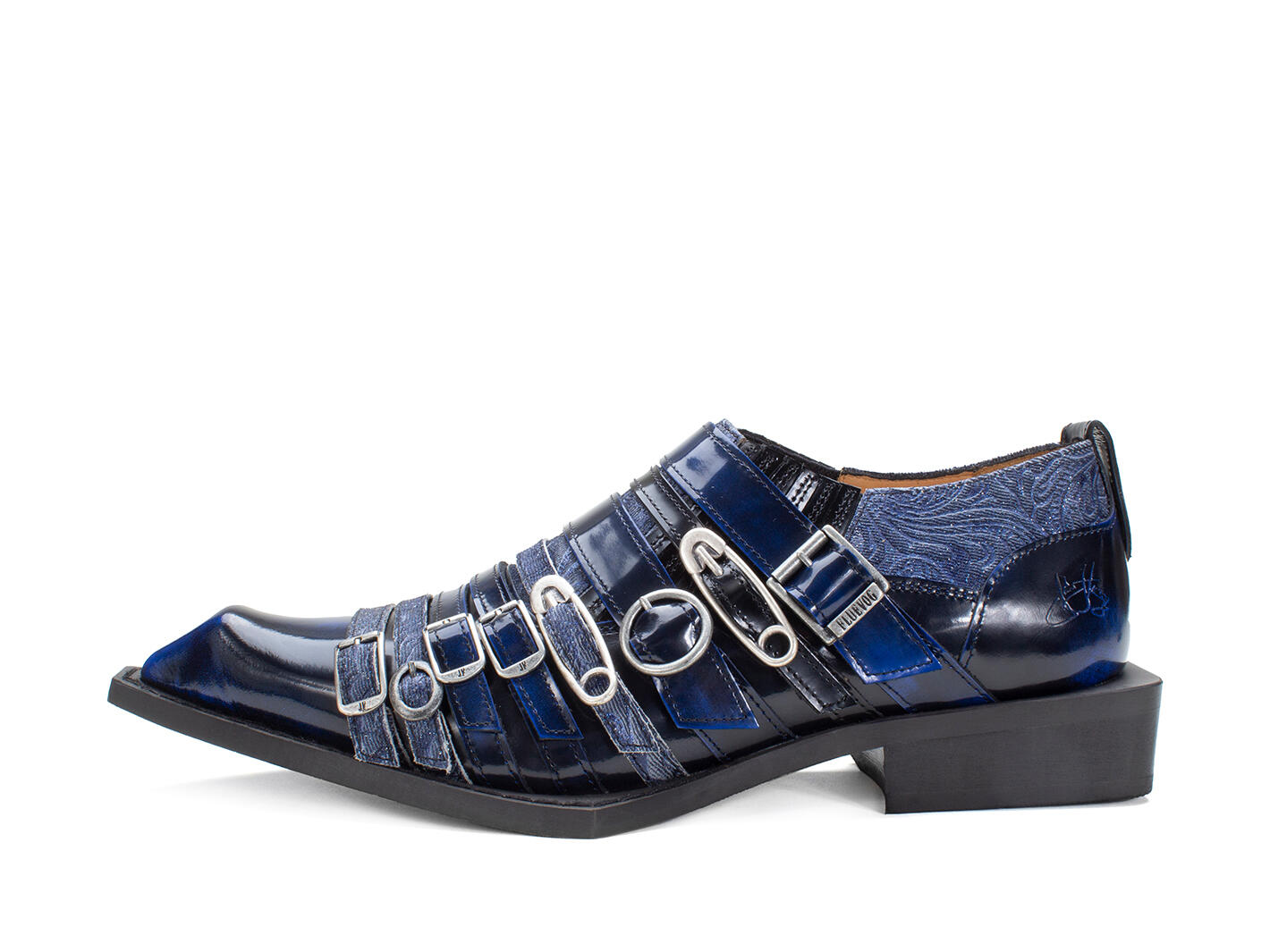 Ozzy Blue Slip-On Swordfish Buckle Shoes: Profile outside