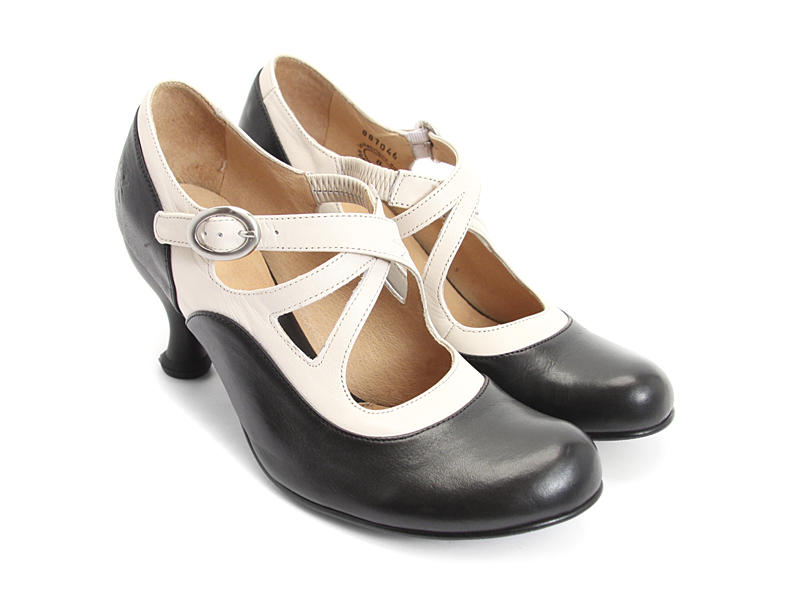 Pearl Hart Black & Beige Criss-crossed mary jane heel