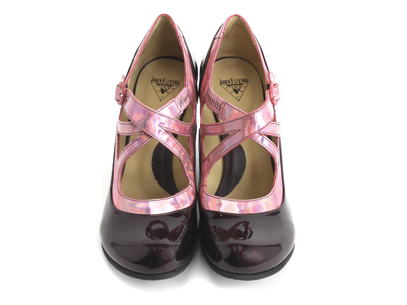 Pearl Hart Purple & Pink Criss-crossed mary jane heel: Front