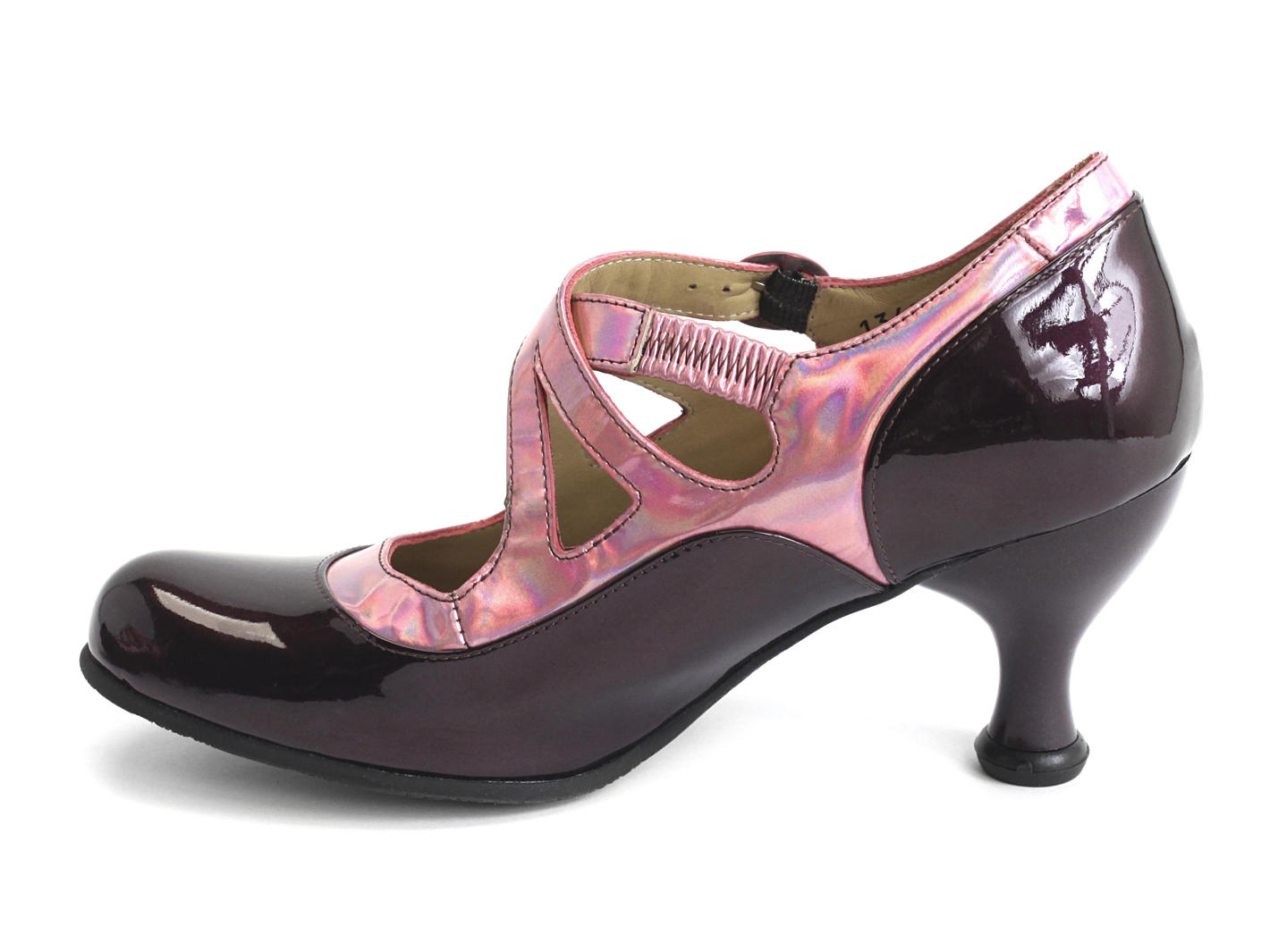 Pearl Hart Purple & Pink Criss-crossed mary jane heel: Profile inside