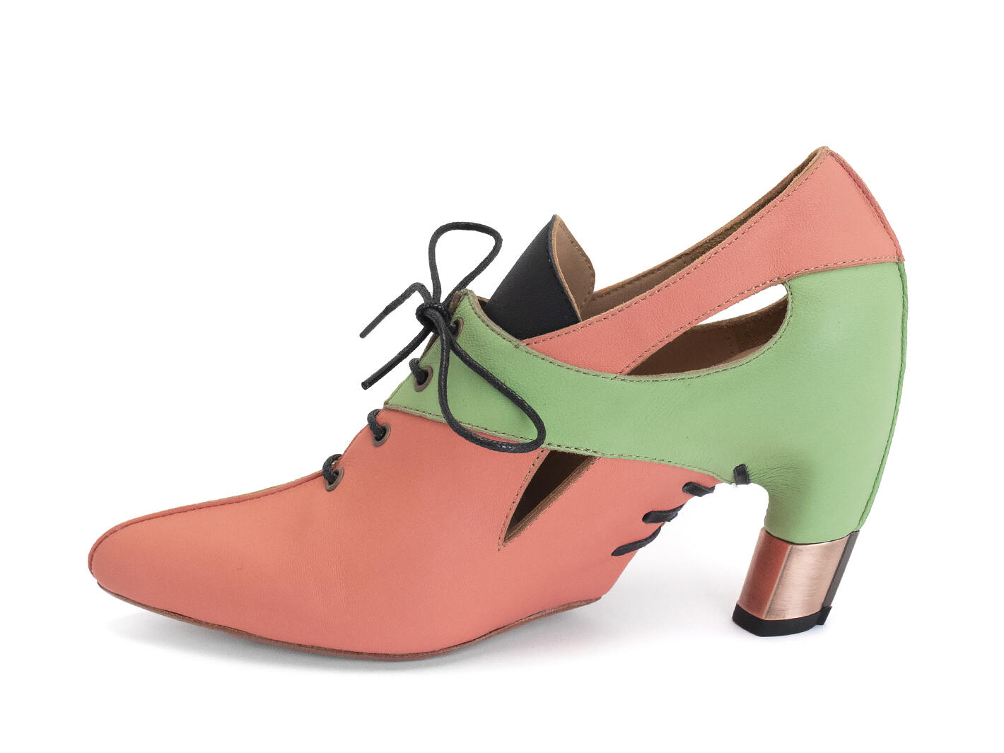 Pegasi Orange/Green Lace-Up Heels with Cutouts: Profile inside