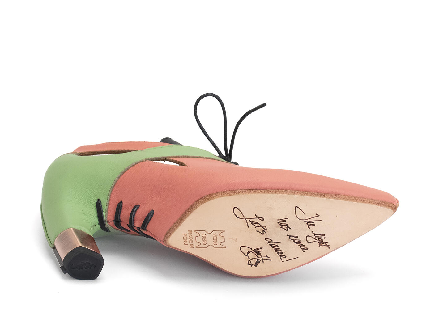 Pegasi Orange/Green Lace-Up Heels with Cutouts: Sole