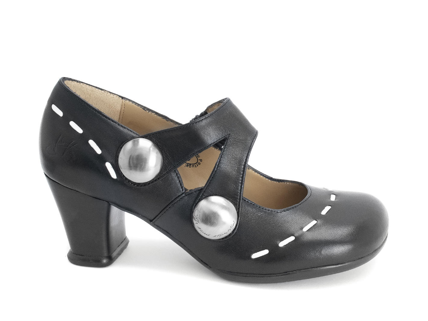 Petrella Black Mary jane with large studs: Profile outside