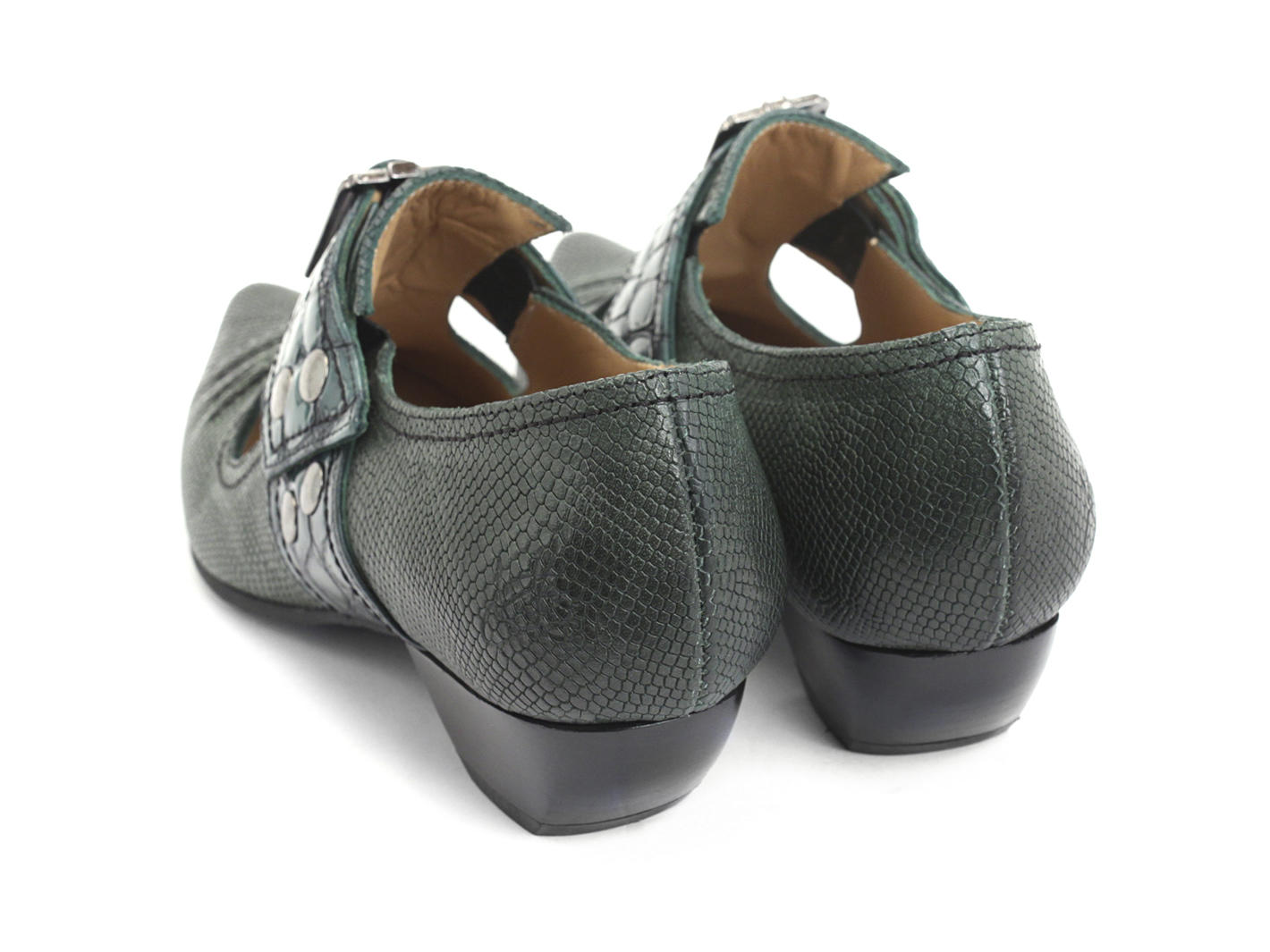 Pilgrim Green Buckled Victorian Loafers: Back
