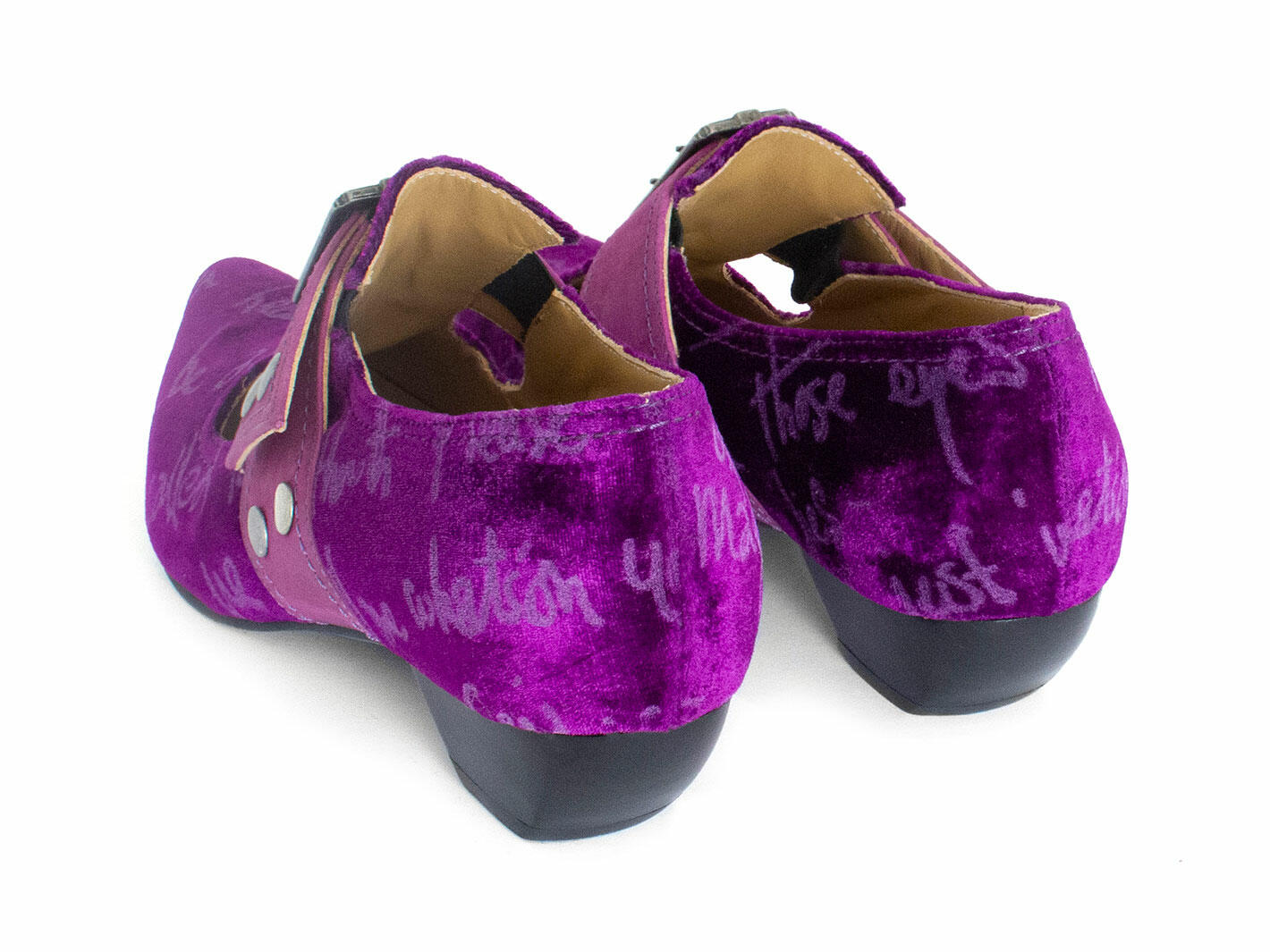 Pilgrim Purple Velvet Buckled Victorian Loafers: Back