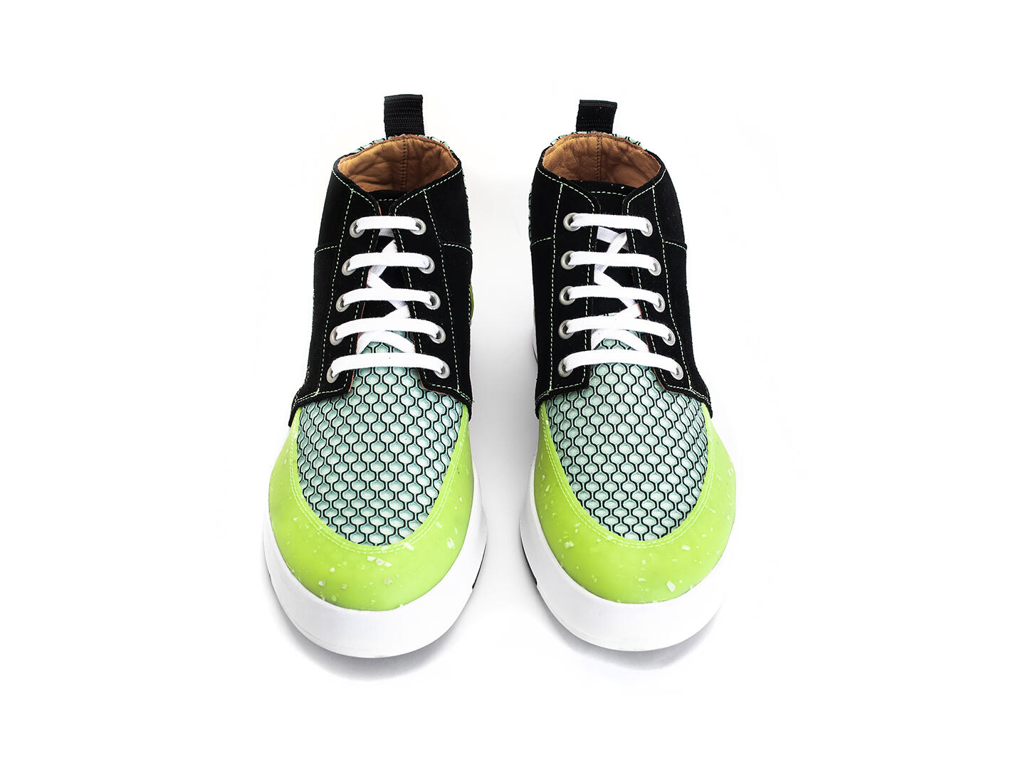 Prefect Neon Green Chaussure de sport contrastée à lacets: Front