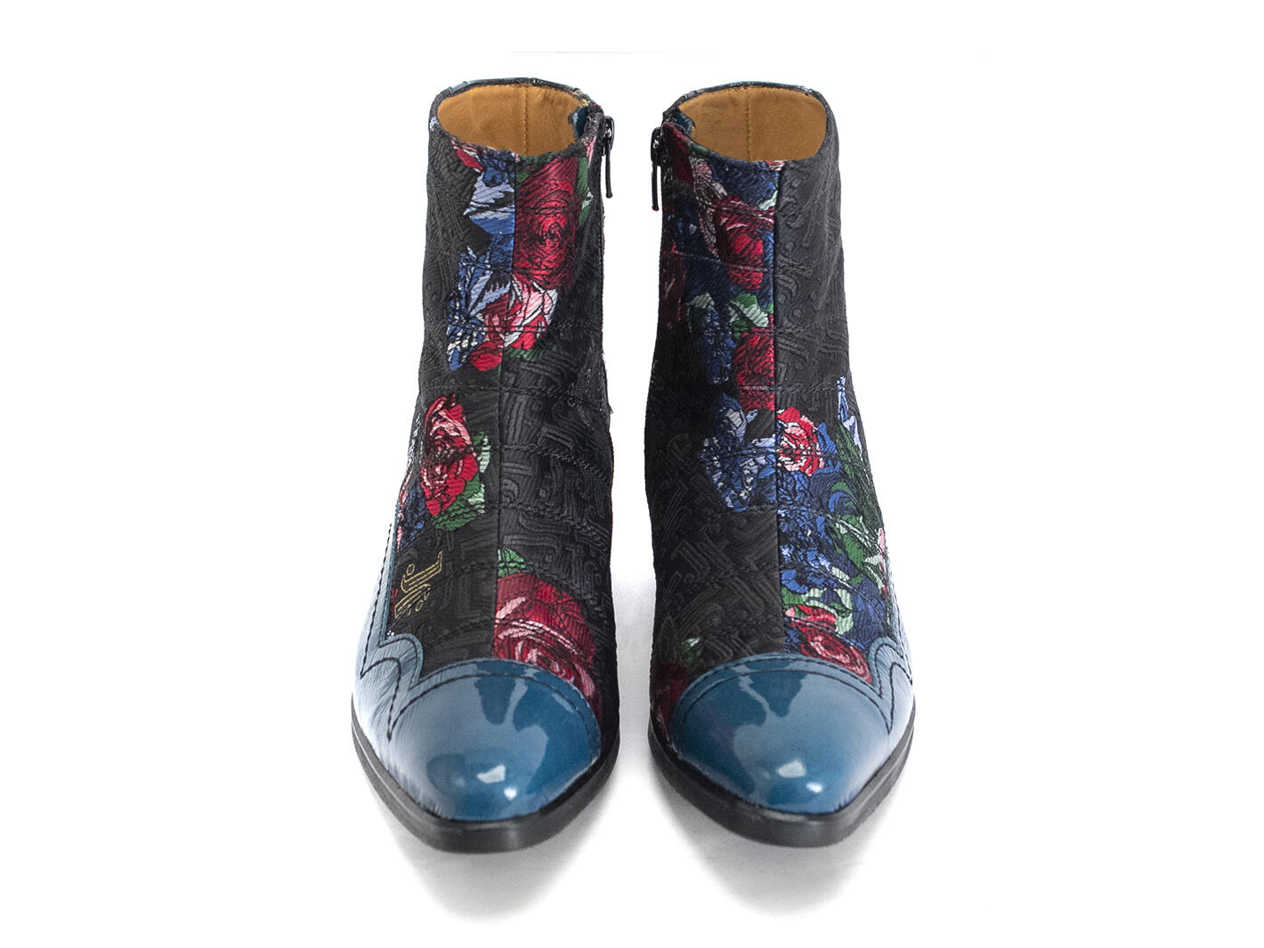 Presley: Men’s JF Floral/Navy Ankle boot with stitching: Front