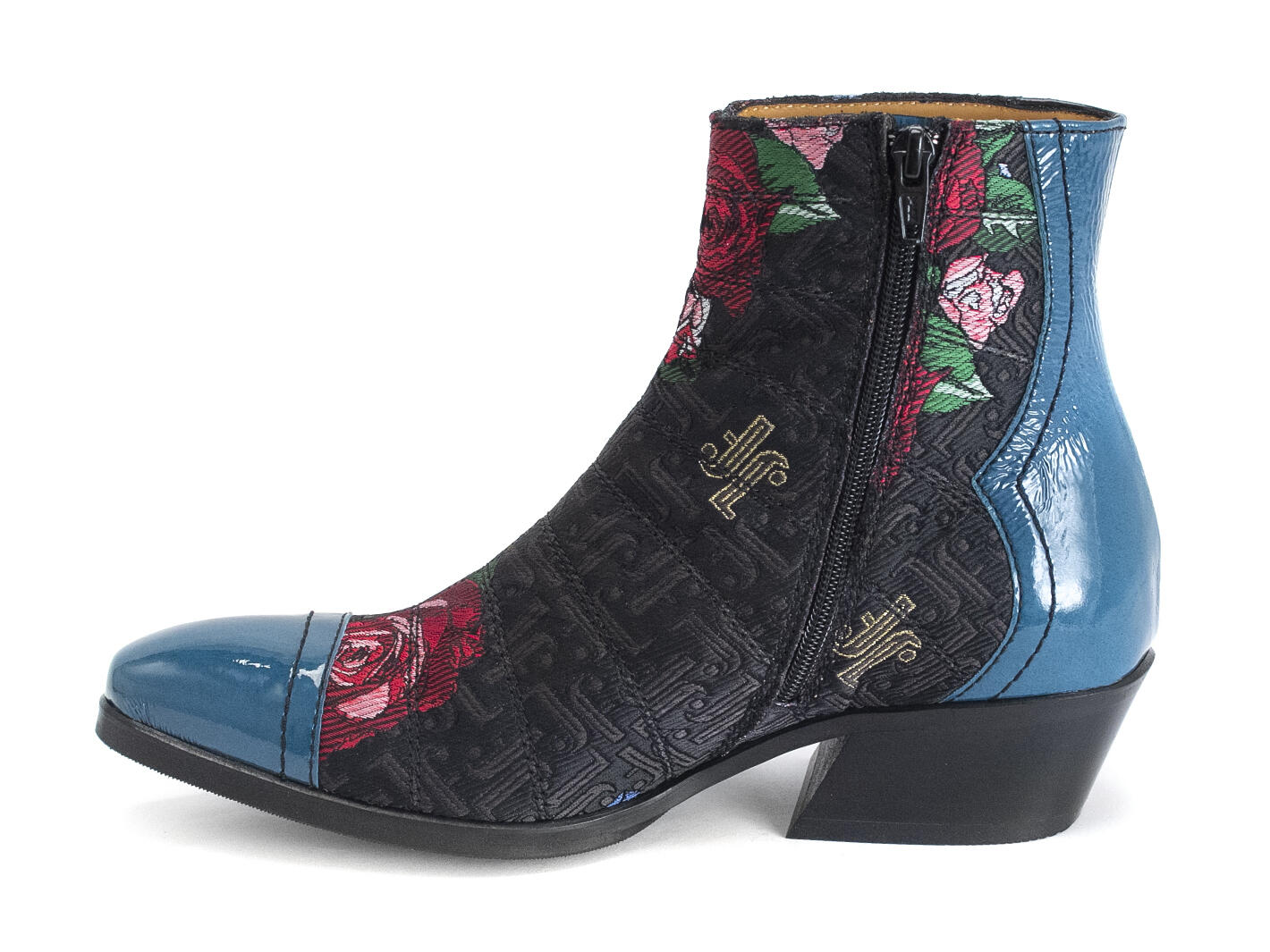 Presley: Men’s JF Floral/Navy Ankle boot with stitching: Profile inside