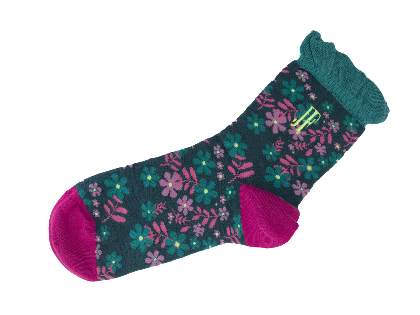 Purrcy Vog Socks Teal/Pink Floral ruffle sock
