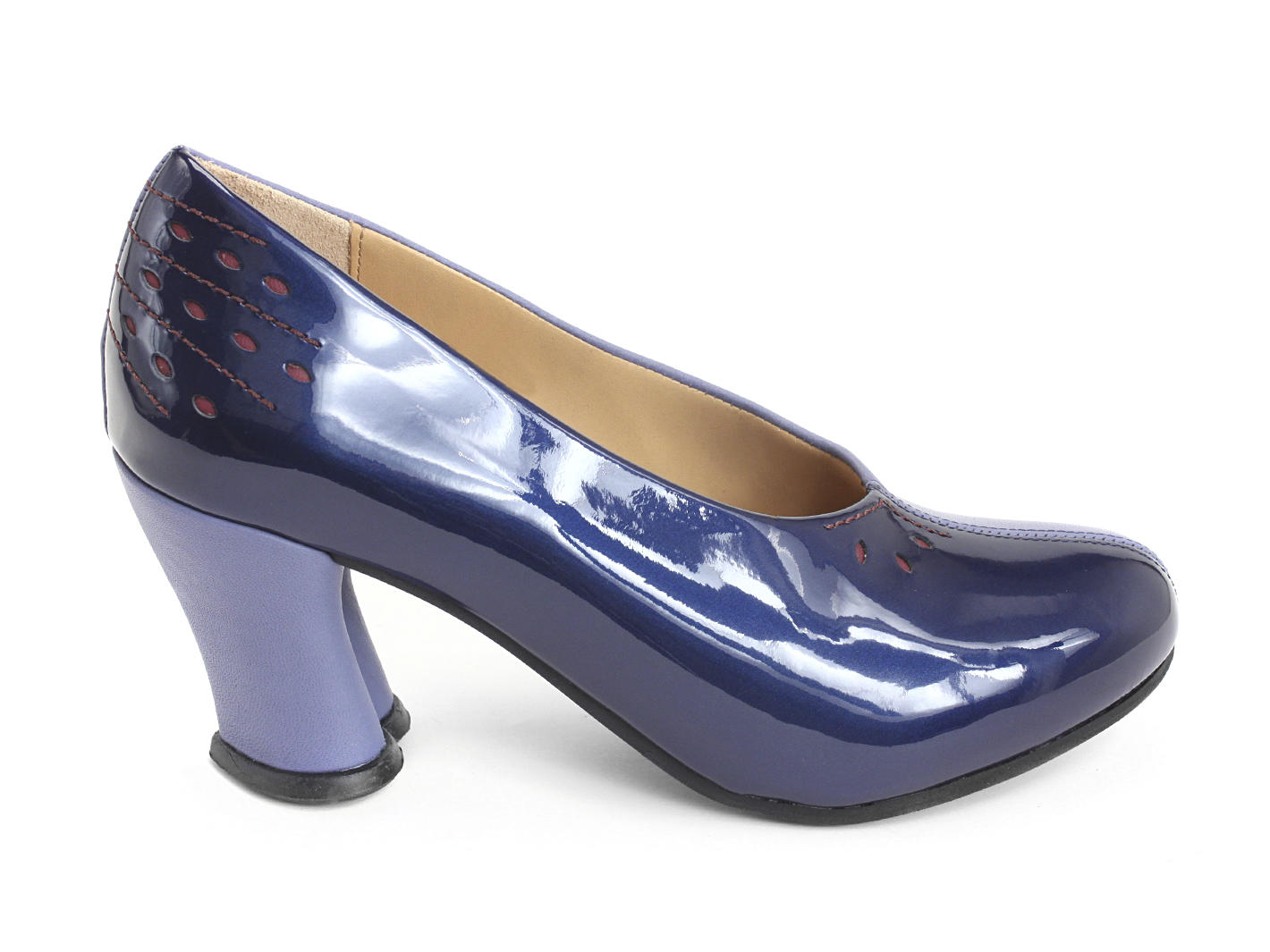 Ravishing Blue Leather and patent pump: Profile outside