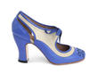 Revelation Blue & Beige Vintage Lace-Up Mary Jane Heels: Profile outside