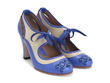Revelation Blue & Beige Vintage Lace-Up Mary Jane Heels: Quarter view