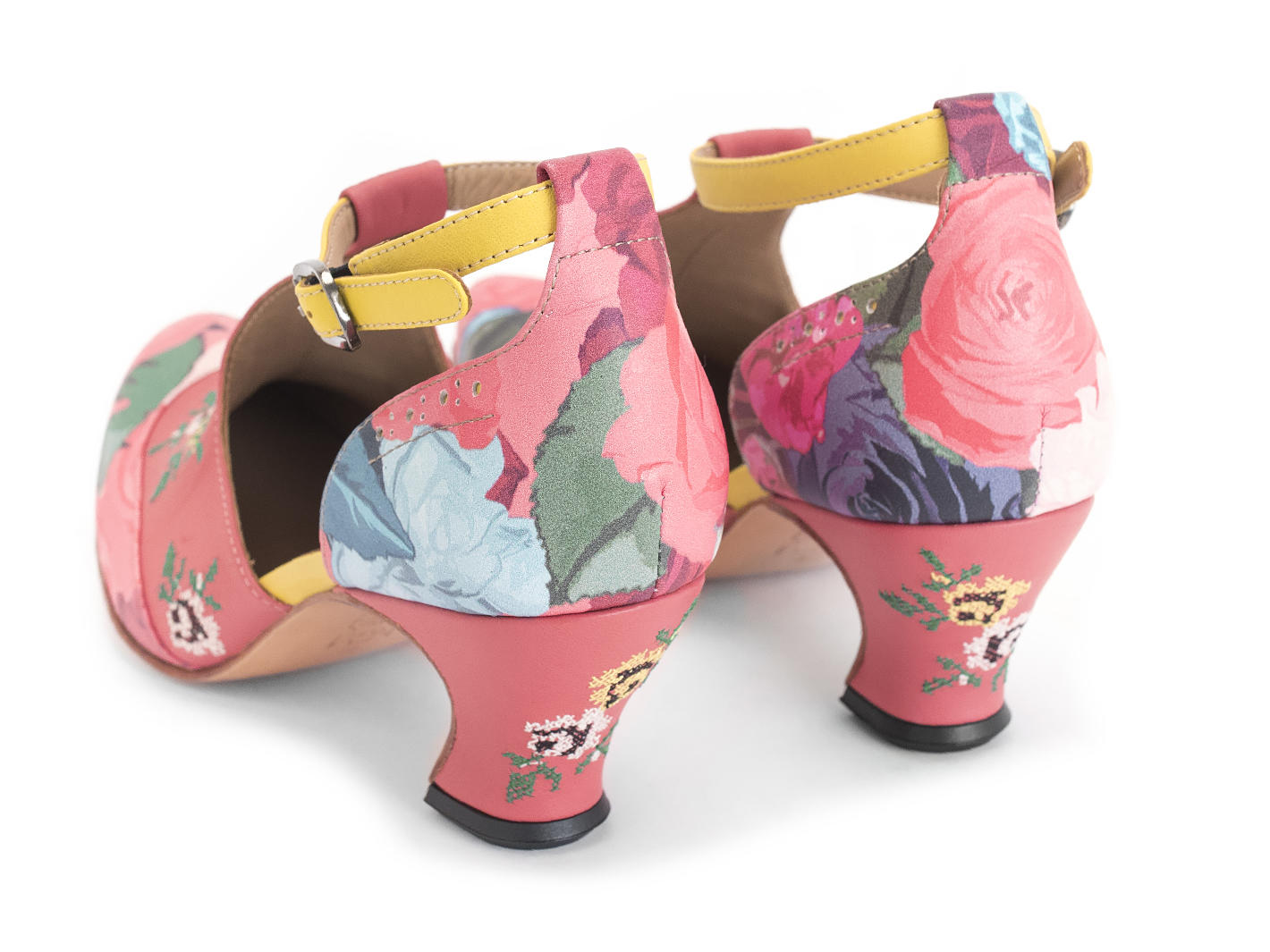 Rigel Floral T-strap heel with embroidery: Back