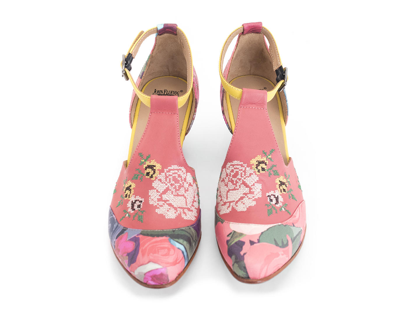 Rigel Floral T-strap heel with embroidery: Front
