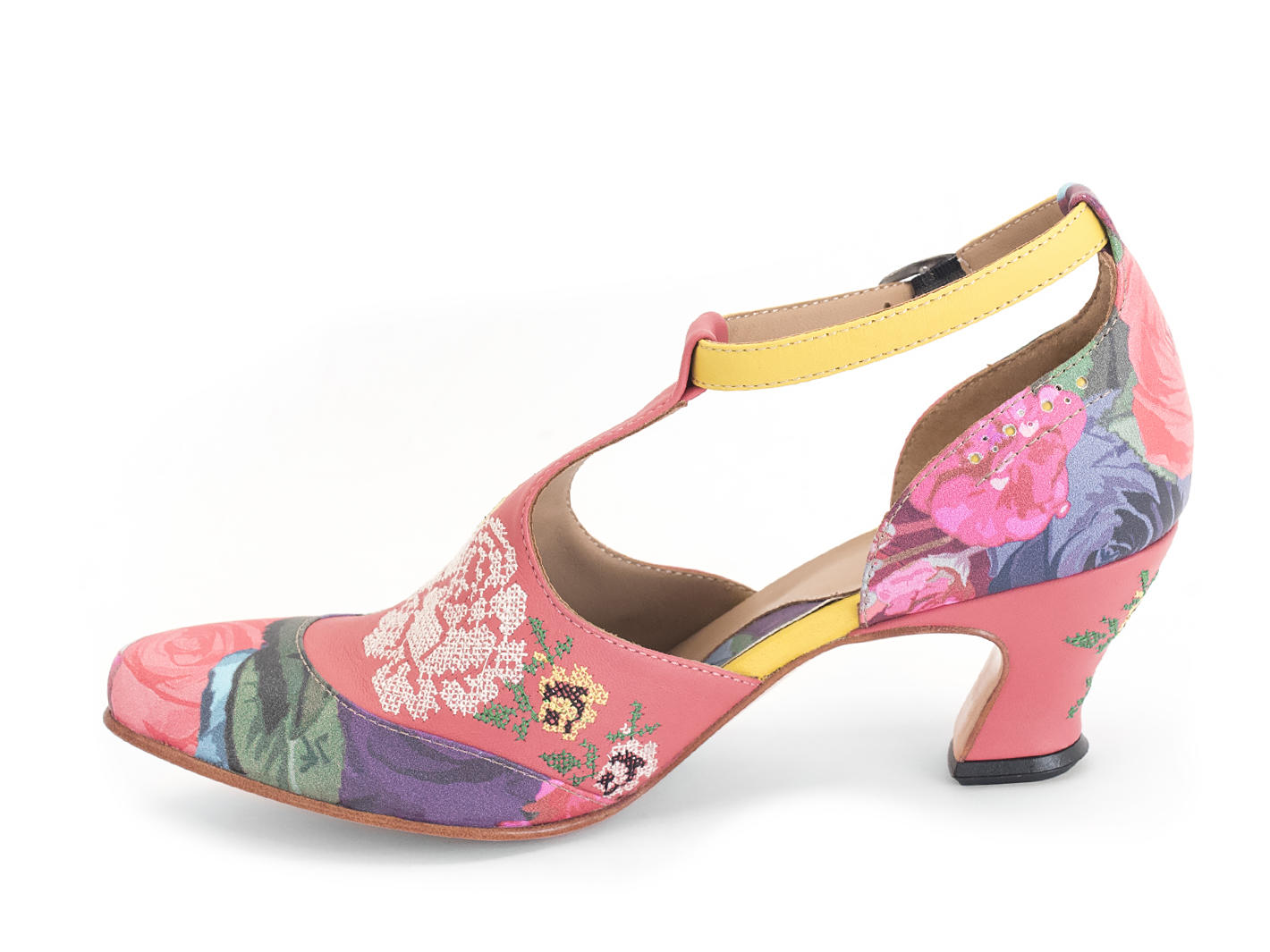 Rigel Floral T-strap heel with embroidery: Profile inside