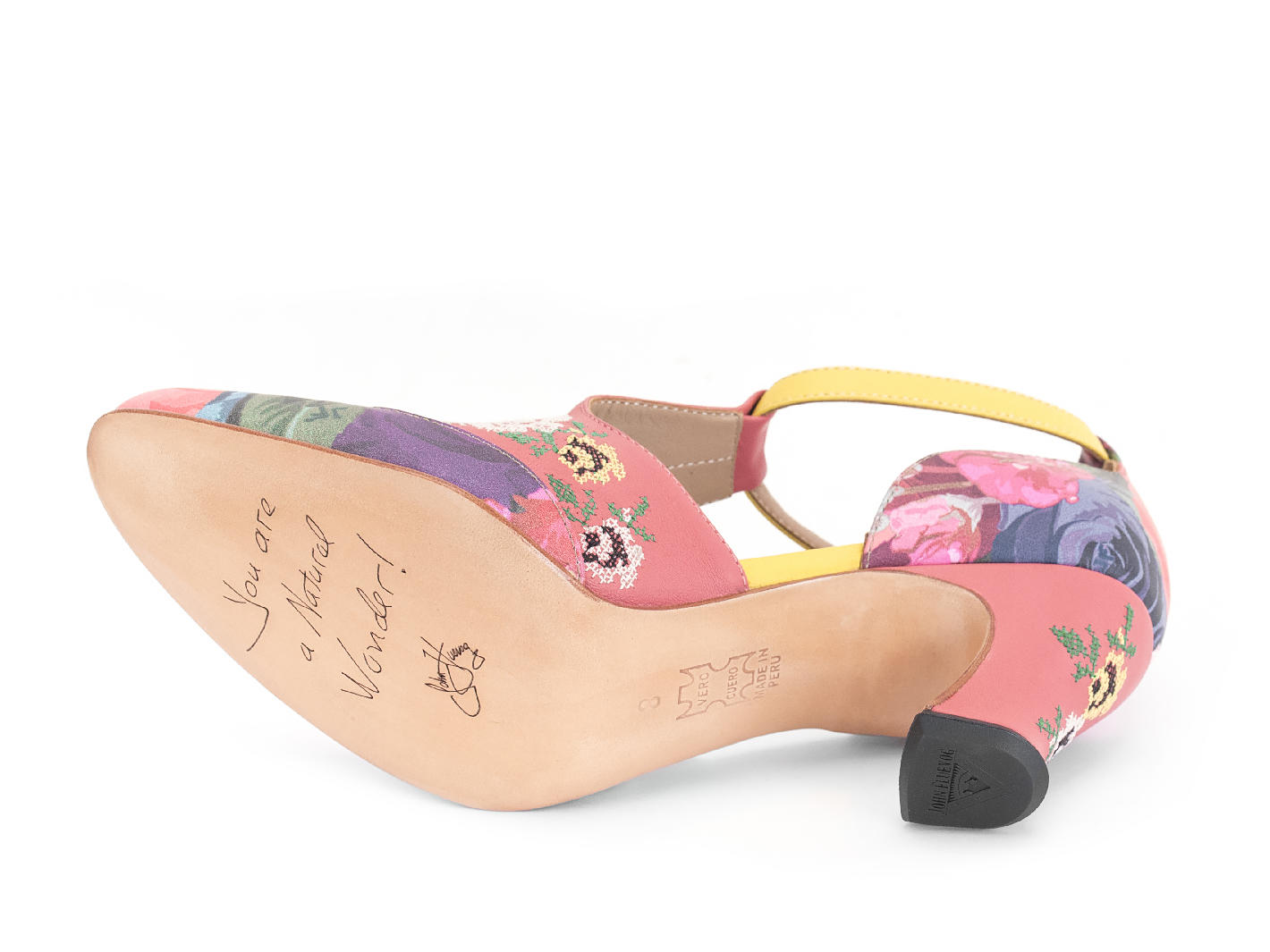 Rigel Floral T-strap heel with embroidery: Sole